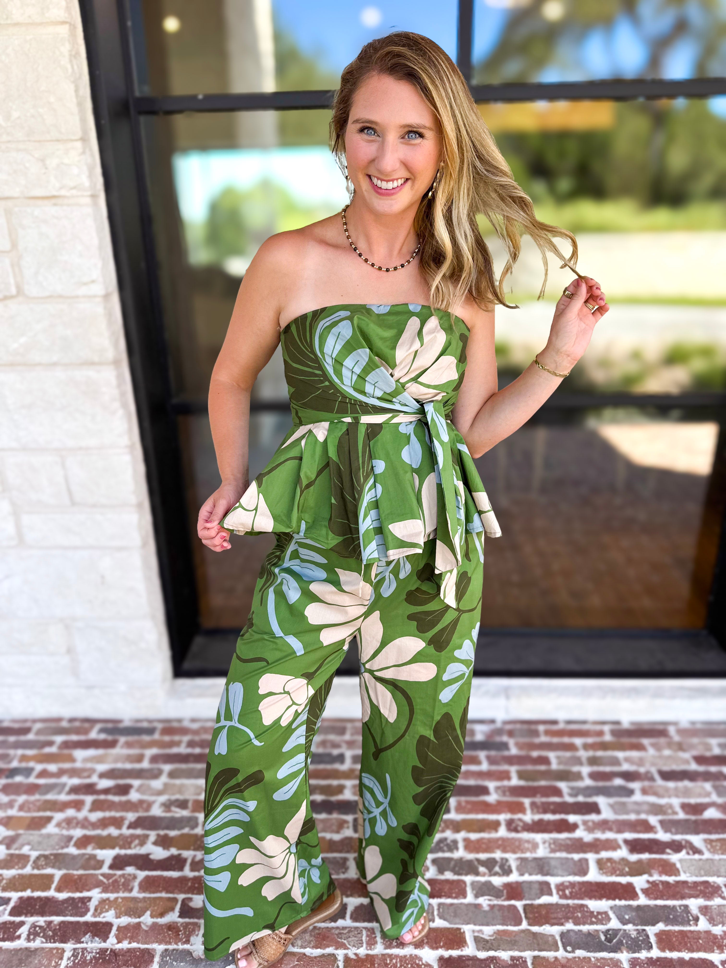 Sunset Floral Set - Matcha Green-500 Midi-ENTRO-July & June Women's Fashion Boutique Located in San Antonio, Texas