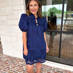 Flirty Embroidered Mini Dress - Navy-510 Mini-ENTRO-July & June Women's Fashion Boutique Located in San Antonio, Texas
