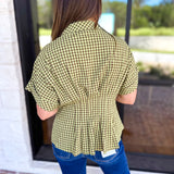 Living Life Gingham Top - Matcha-200 Fashion Blouses-ENTRO-July & June Women's Fashion Boutique Located in San Antonio, Texas