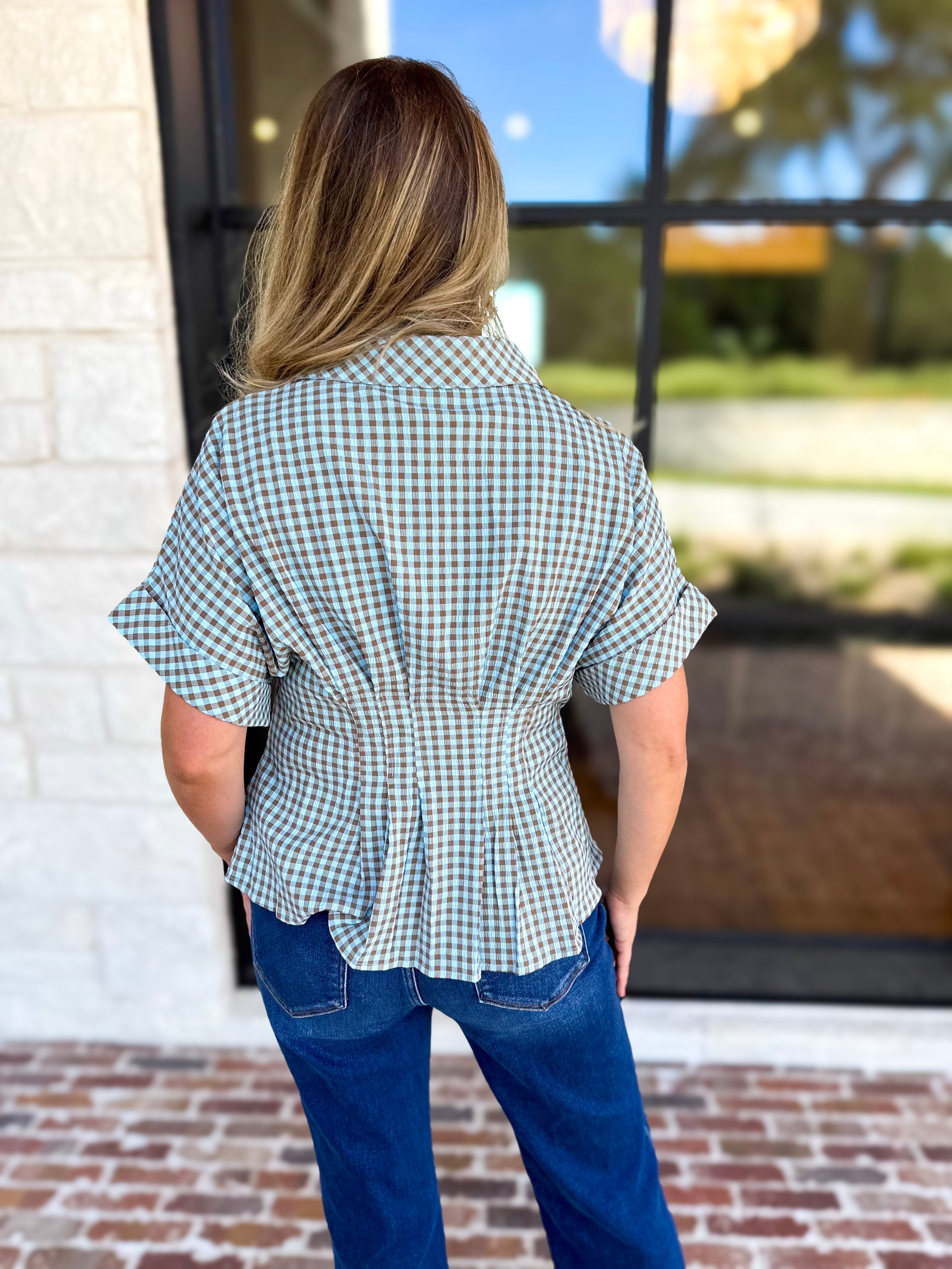Living Life Gingham Top - Coco Sky-200 Fashion Blouses-ENTRO-July & June Women's Fashion Boutique Located in San Antonio, Texas