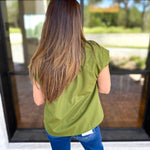 Ric Rac Button Down Top - Olive-200 Fashion Blouses-ENTRO-July & June Women's Fashion Boutique Located in San Antonio, Texas