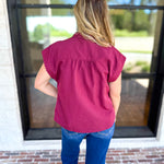 Ric Rac Button Down Top - Wine-200 Fashion Blouses-ENTRO-July & June Women's Fashion Boutique Located in San Antonio, Texas