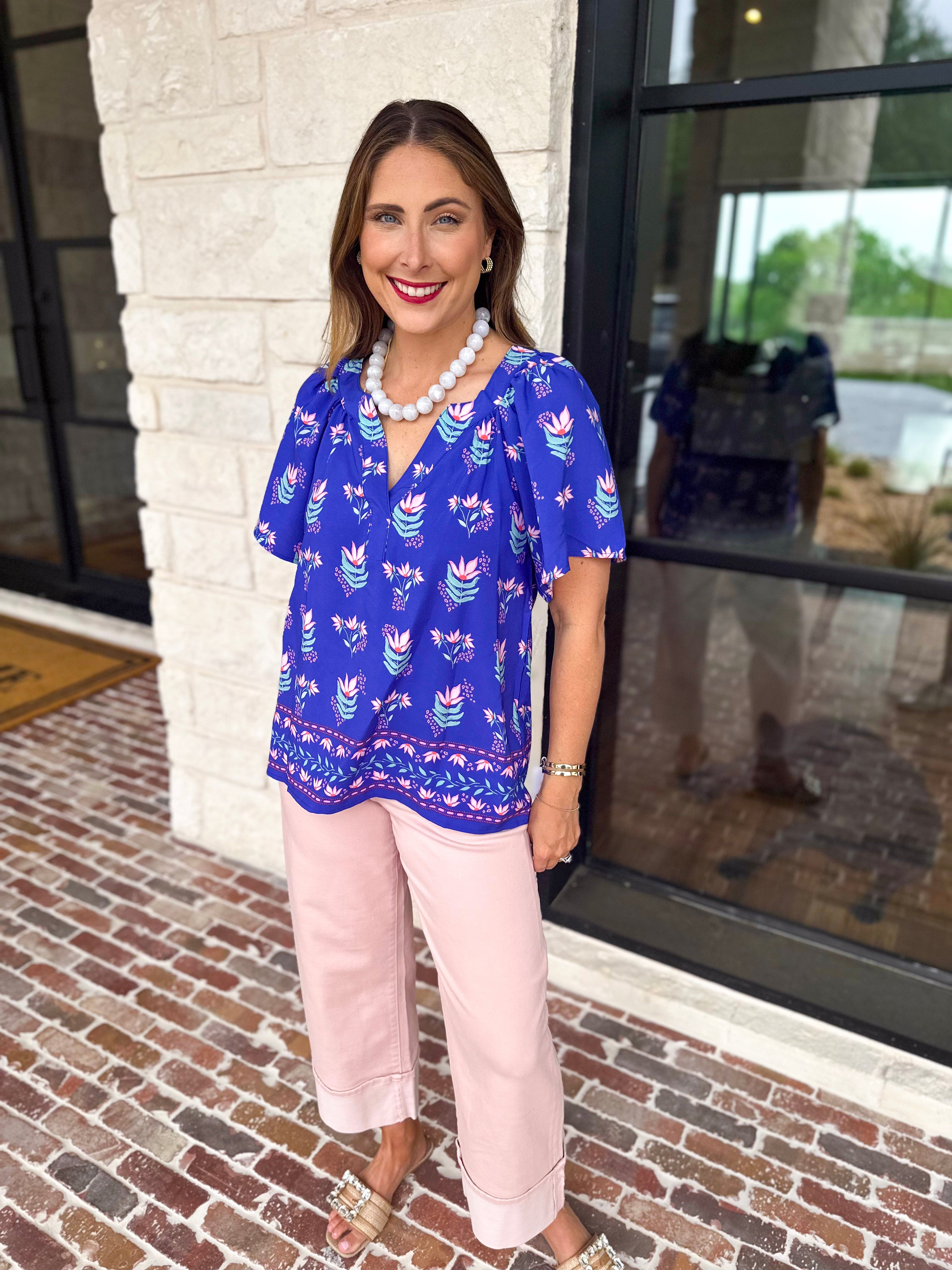 Mary Square - Blue Petal Keepsake Blouse-MARY SQUARE-July & June Women's Fashion Boutique Located in San Antonio, Texas