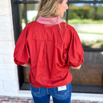 Contrast Chic Blouse - Terracotta-200 Fashion Blouses-ENTRO-July & June Women's Fashion Boutique Located in San Antonio, Texas