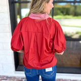 Contrast Chic Blouse - Terracotta-200 Fashion Blouses-ENTRO-July & June Women's Fashion Boutique Located in San Antonio, Texas