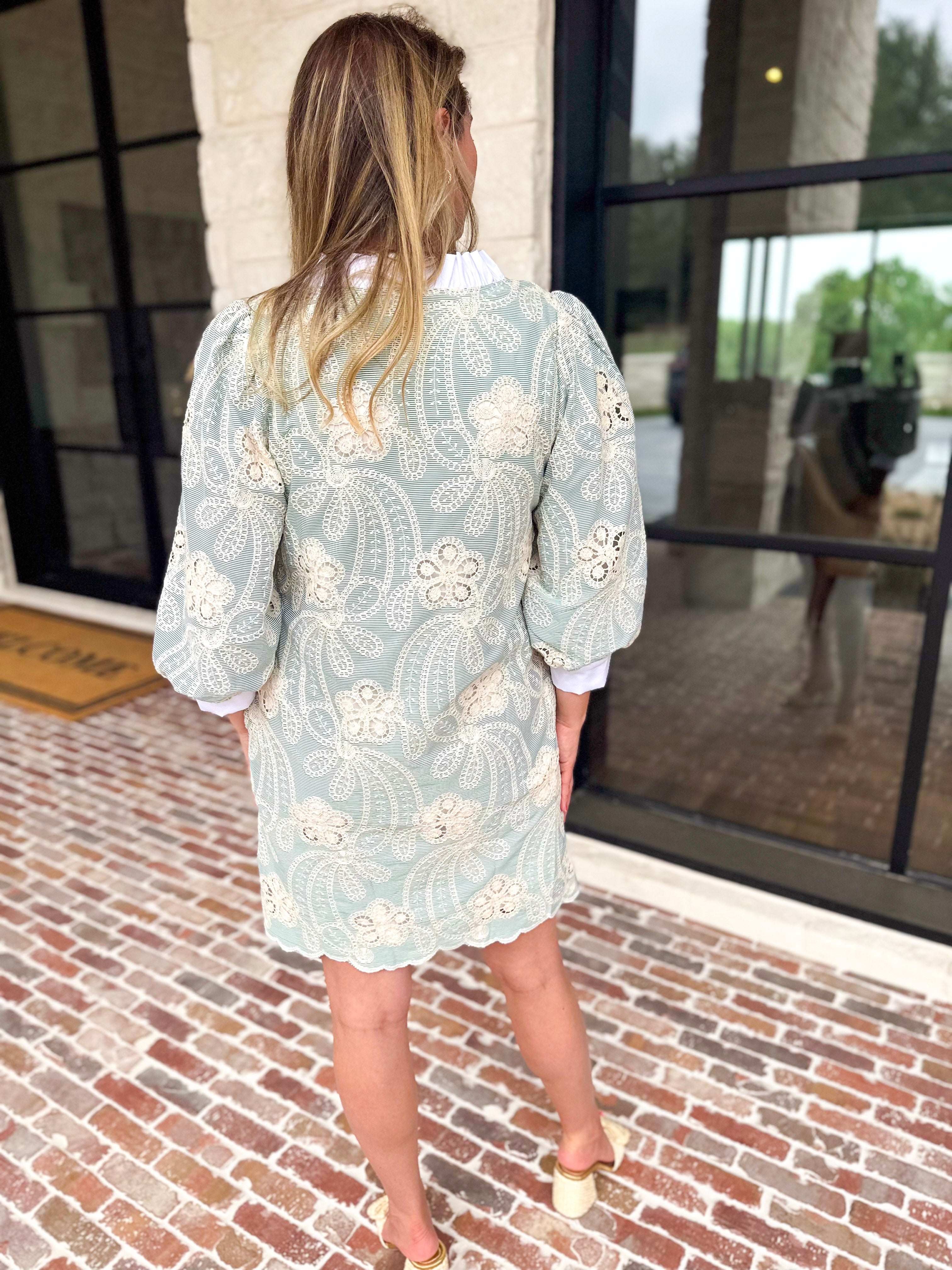 Sage Crochet Mini Dress-510 Mini-JODIFL-July & June Women's Fashion Boutique Located in San Antonio, Texas