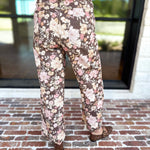 Fall Floral Denim Pants - Brown-400 Pants-ENTRO-July & June Women's Fashion Boutique Located in San Antonio, Texas