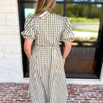 Olive Gingham & Collared Midi Dress-500 Midi-ENTRO-July & June Women's Fashion Boutique Located in San Antonio, Texas