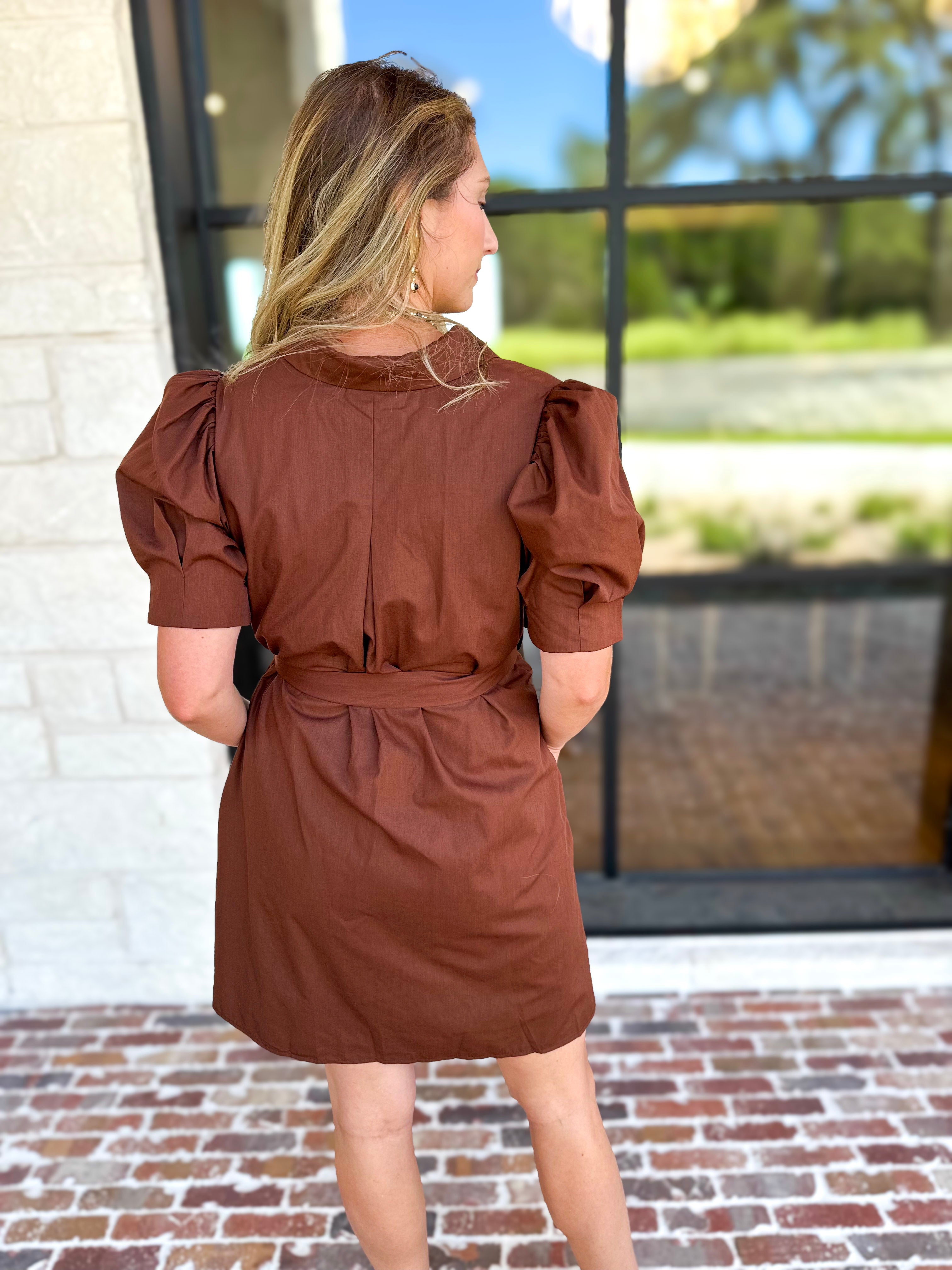 Espresso Lace Trim Mini Dress-510 Mini-ENTRO-July & June Women's Fashion Boutique Located in San Antonio, Texas