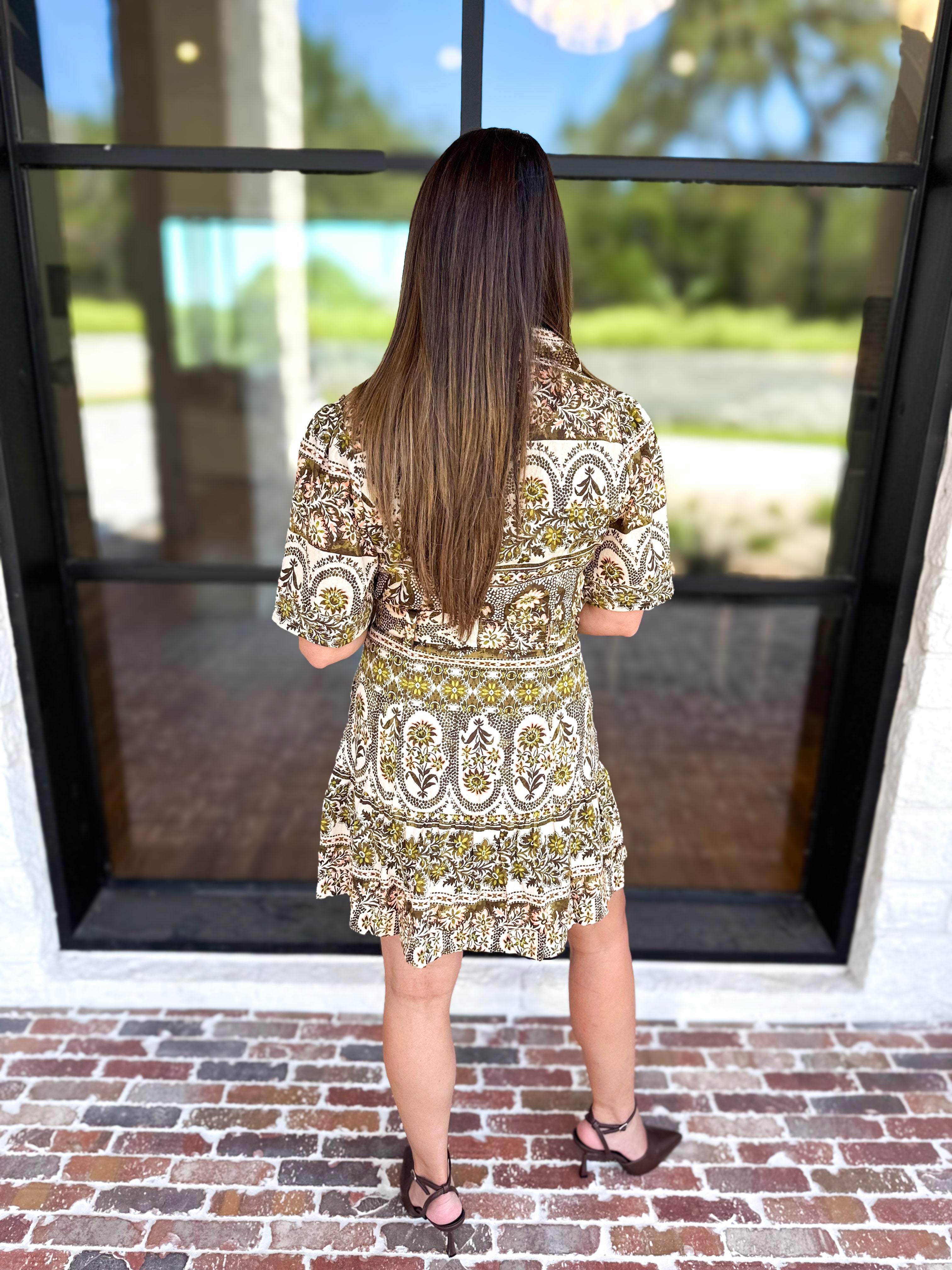 Fall Flora Belted Mini Dress-510 Mini-OLIVACEOUS-July & June Women's Fashion Boutique Located in San Antonio, Texas