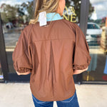 Contrast Chic Blouse - Cocoa Sky-200 Fashion Blouses-ENTRO-July & June Women's Fashion Boutique Located in San Antonio, Texas