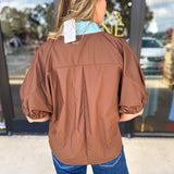 Contrast Chic Blouse - Cocoa Sky-200 Fashion Blouses-ENTRO-July & June Women's Fashion Boutique Located in San Antonio, Texas