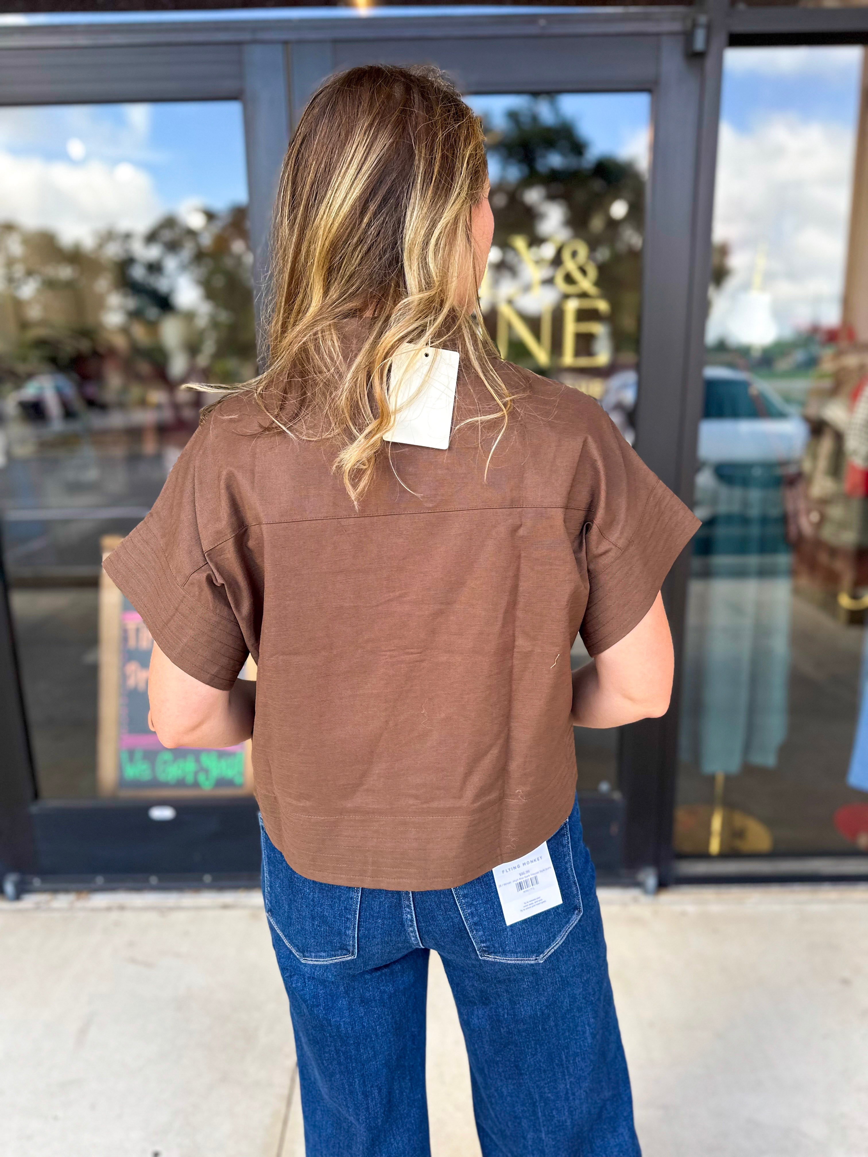 Chic Boxy Blouse - Brown-200 Fashion Blouses-ENTRO-July & June Women's Fashion Boutique Located in San Antonio, Texas