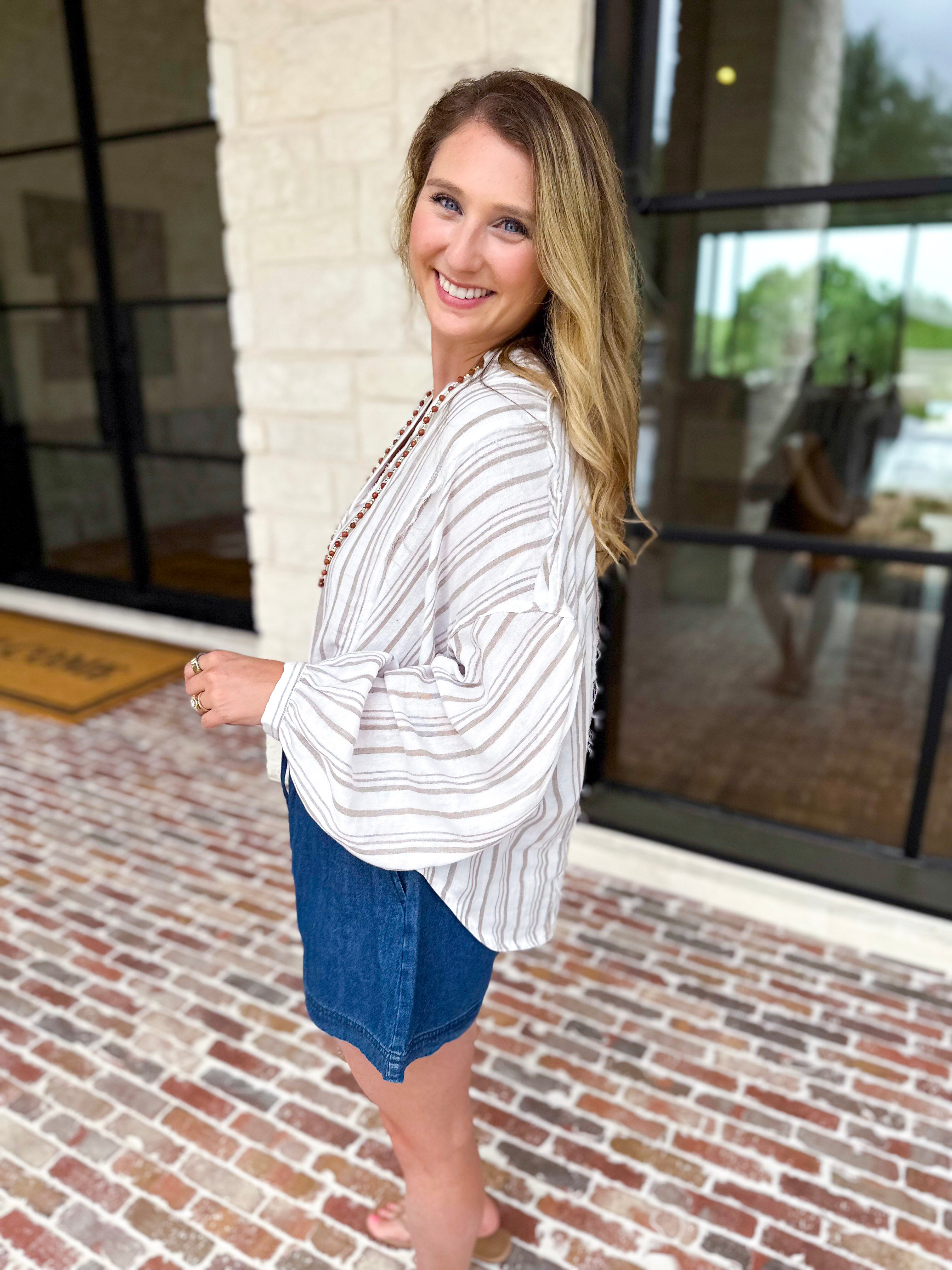 The Tulum Button Down Blouse - Taupe-200 Fashion Blouses-RAE MODE-July & June Women's Fashion Boutique Located in San Antonio, Texas