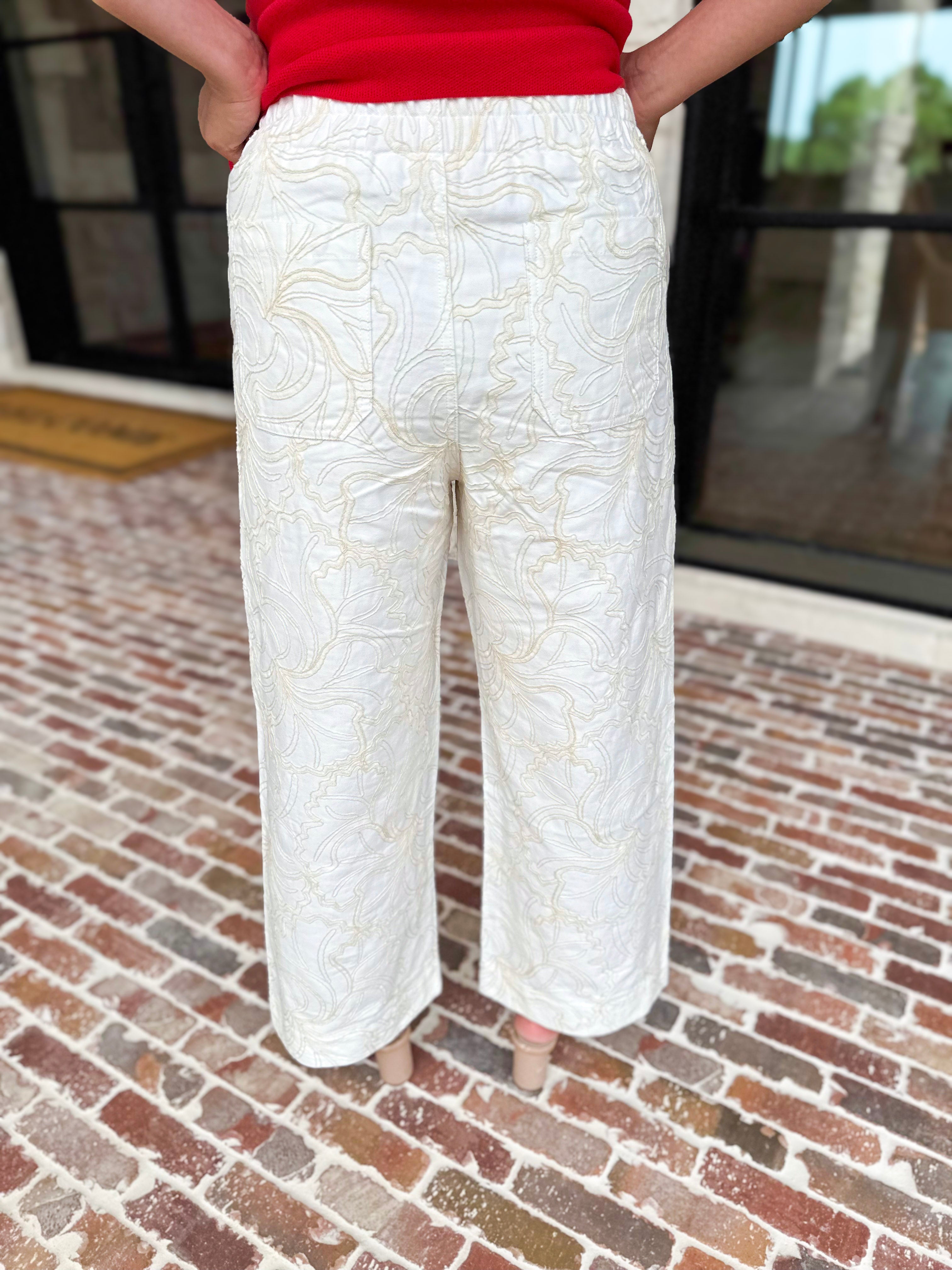 Ivory Crochet Wide Leg Jeans-400 Pants-JODIFL-July & June Women's Fashion Boutique Located in San Antonio, Texas