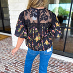 Black Lace & Floral Blouse-200 Fashion Blouses-ENTRO-July & June Women's Fashion Boutique Located in San Antonio, Texas