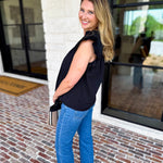 THML - Black Flutter Sleeve Blouse-200 Fashion Blouses-THML-July & June Women's Fashion Boutique Located in San Antonio, Texas