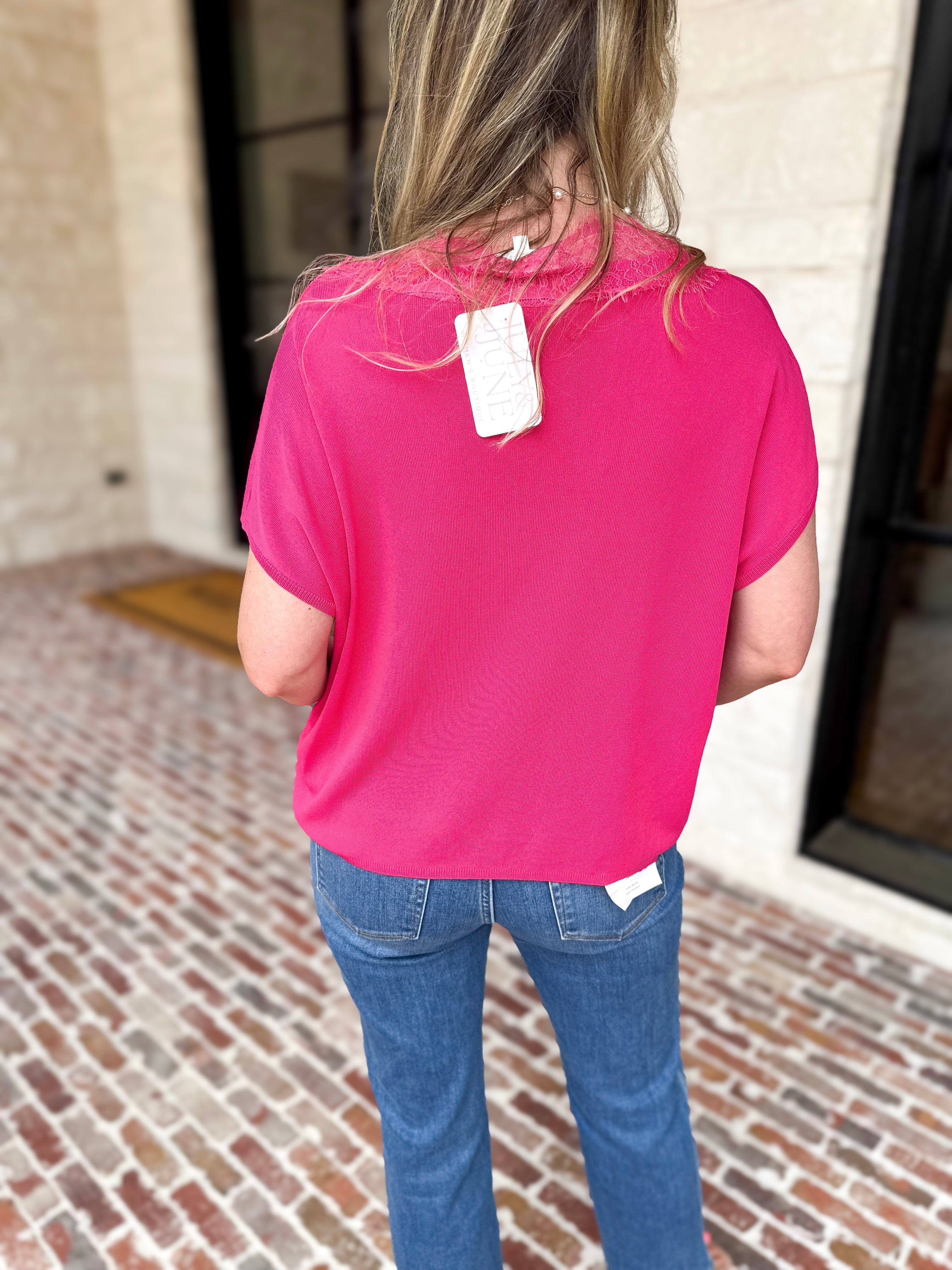 Lace Details Blouse - Hot Pink-200 Fashion Blouses-ENTRO-July & June Women's Fashion Boutique Located in San Antonio, Texas