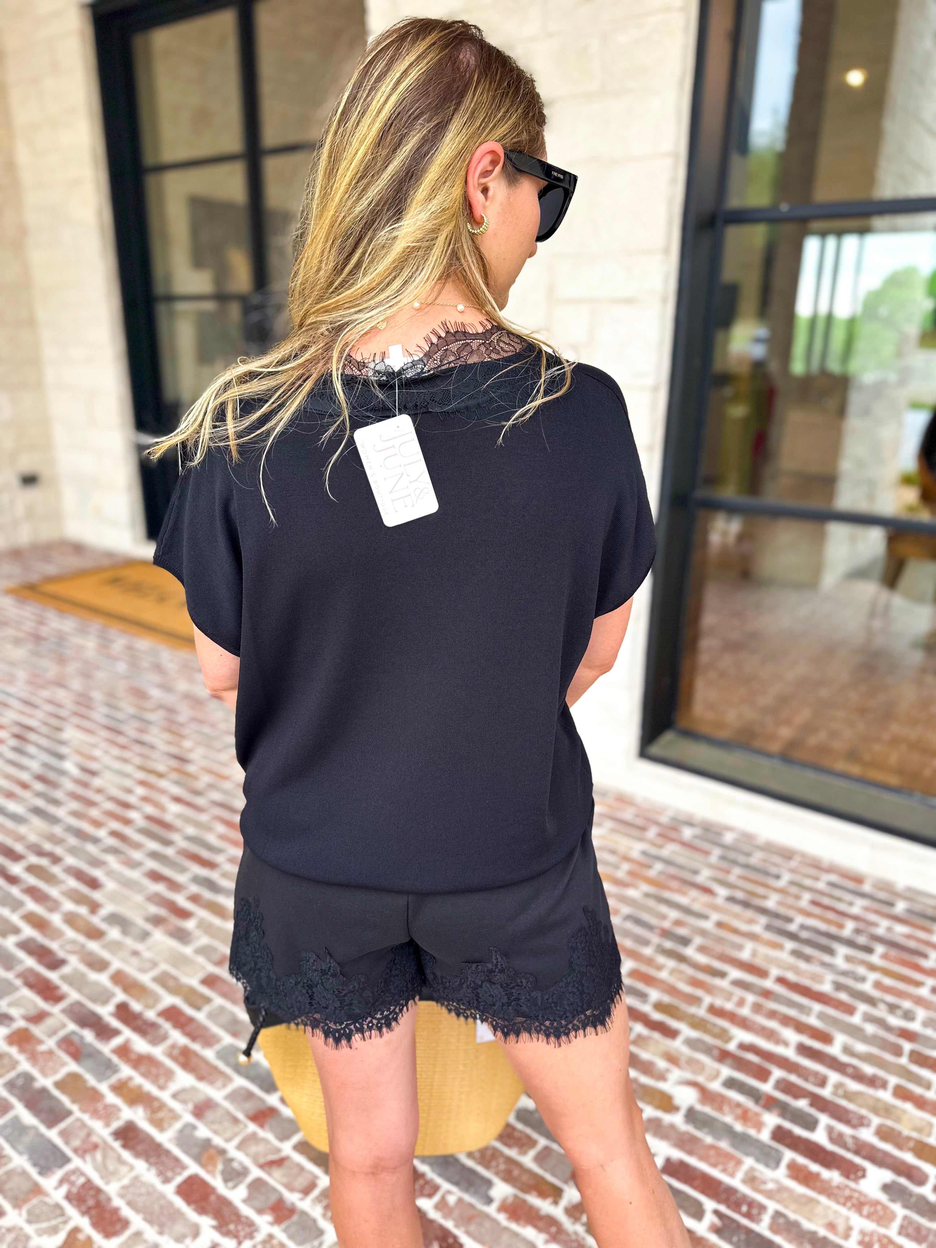Lace Details Blouse - Black-200 Fashion Blouses-ENTRO-July & June Women's Fashion Boutique Located in San Antonio, Texas