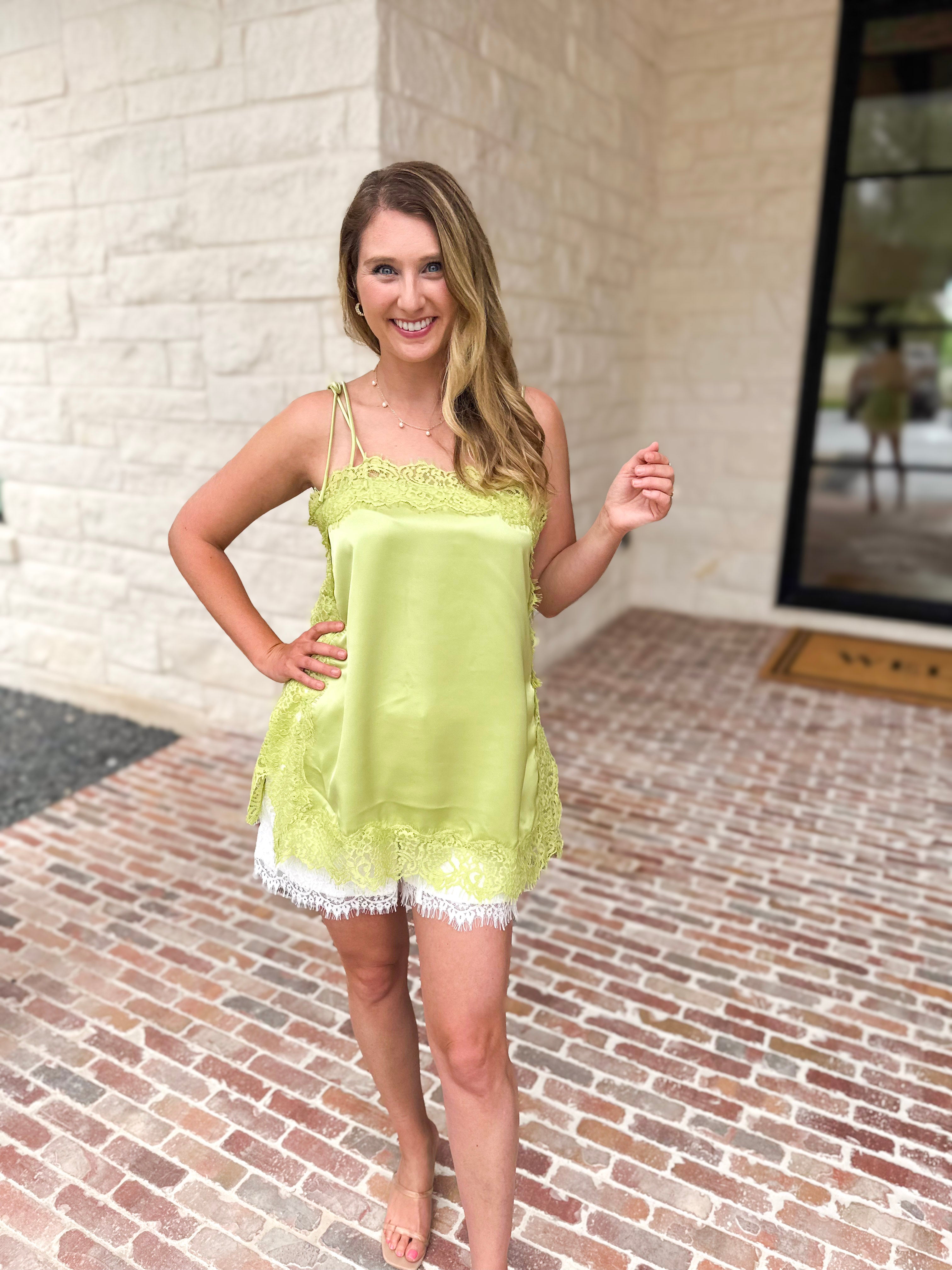 Date Night Lace Cami - Matcha-200 Fashion Blouses-ENTRO-July & June Women's Fashion Boutique Located in San Antonio, Texas