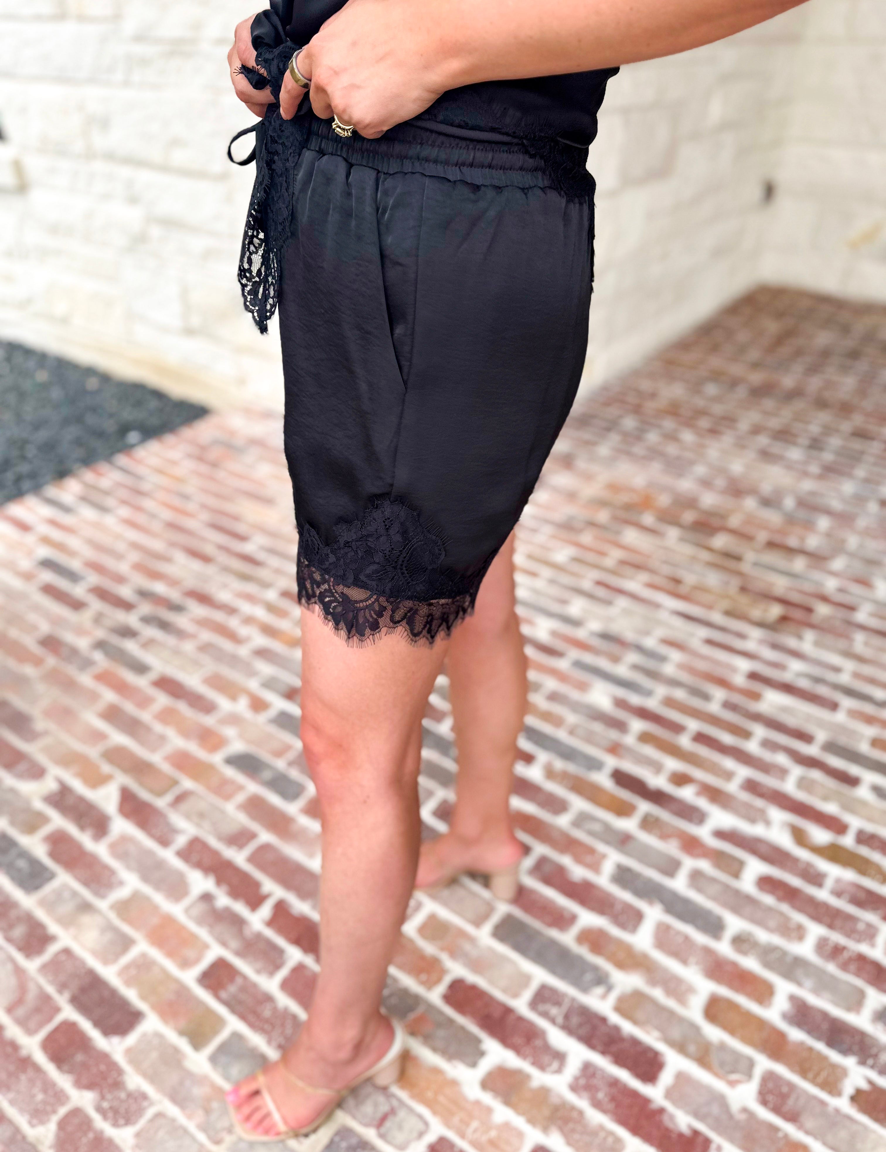 Night Out Black Lace Shorts-410 Shorts/Skirts-ENTRO-July & June Women's Fashion Boutique Located in San Antonio, Texas