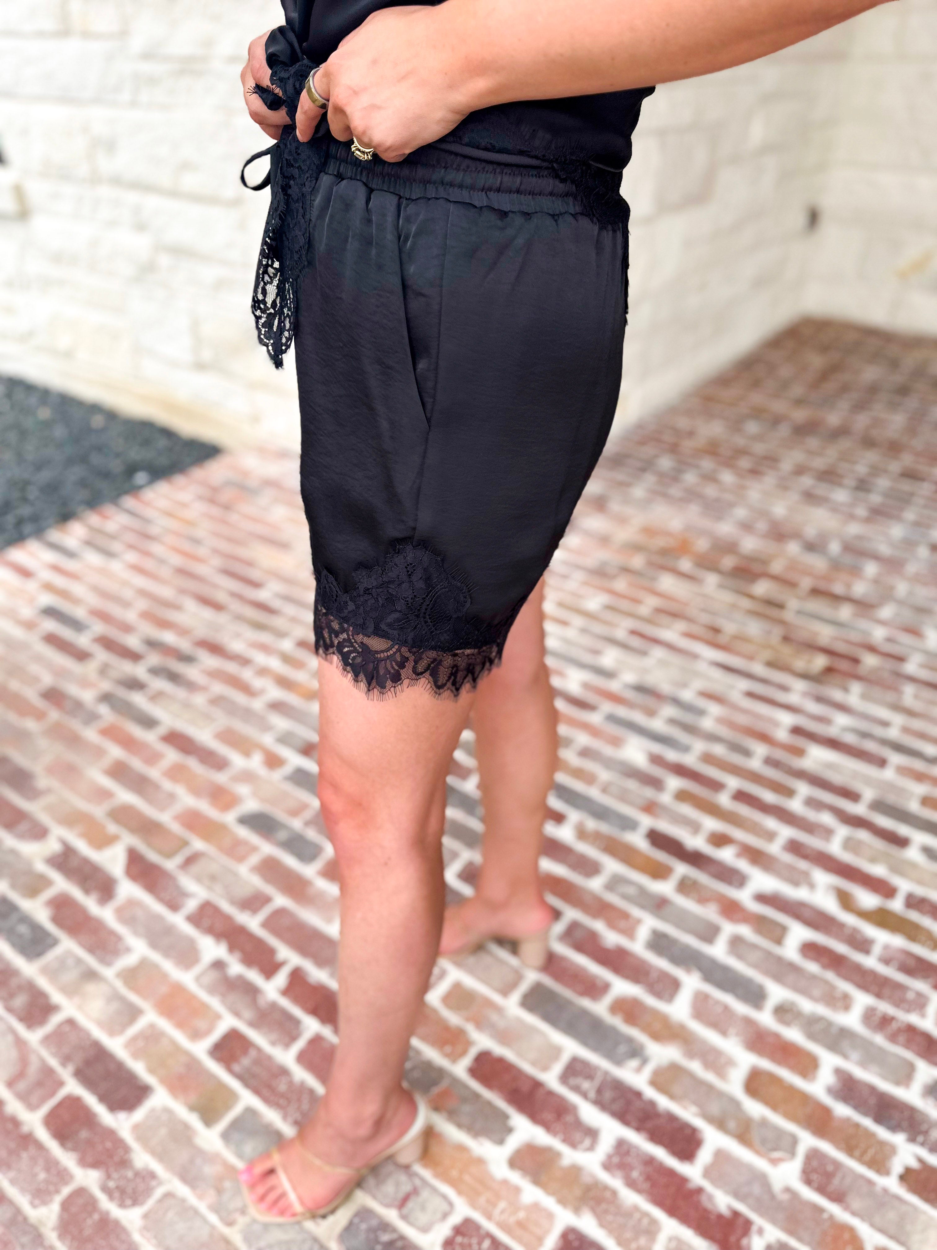 Night Out Black Lace Shorts-410 Shorts/Skirts-ENTRO-July & June Women's Fashion Boutique Located in San Antonio, Texas
