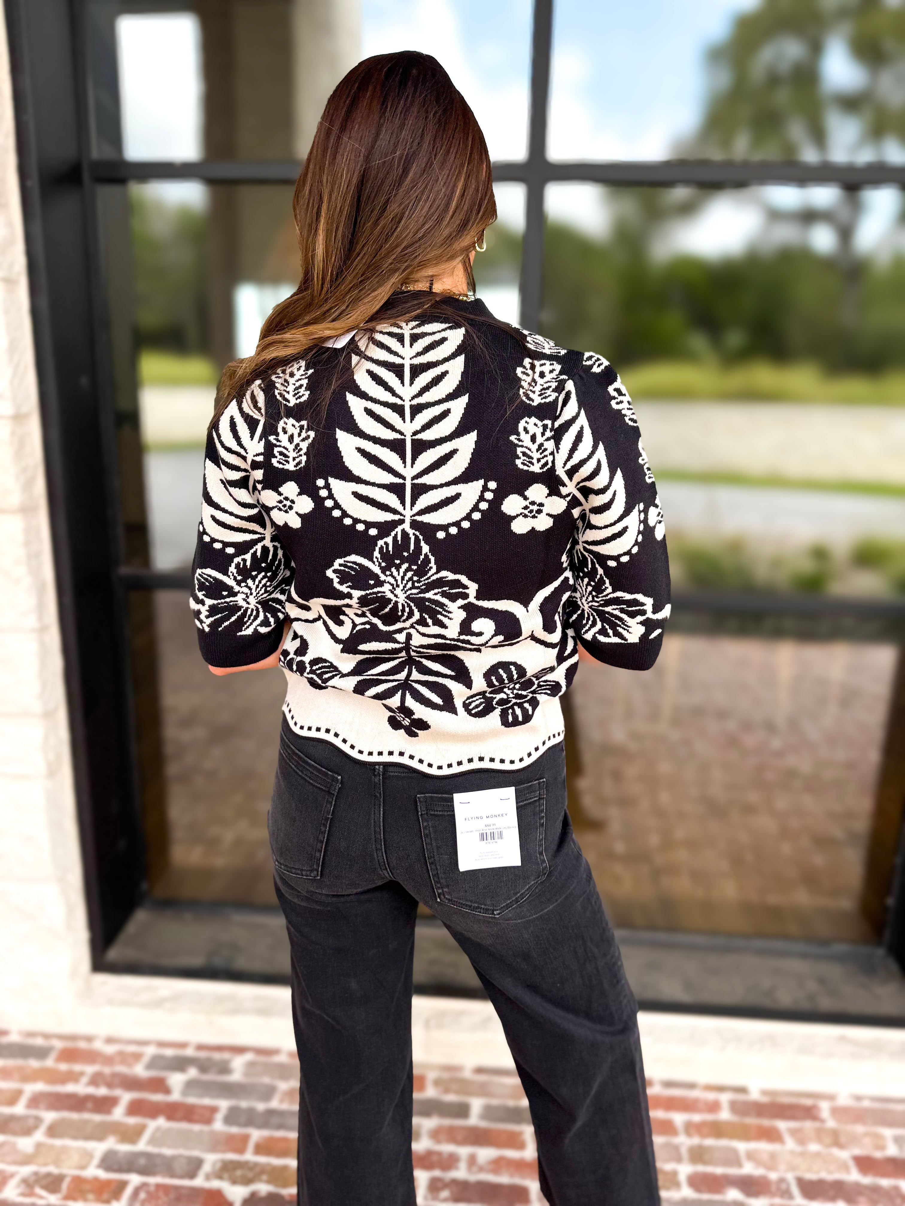 THML - The Libby Floral Sweater - Black-230 Sweaters/Cardis-THML-July & June Women's Fashion Boutique Located in San Antonio, Texas