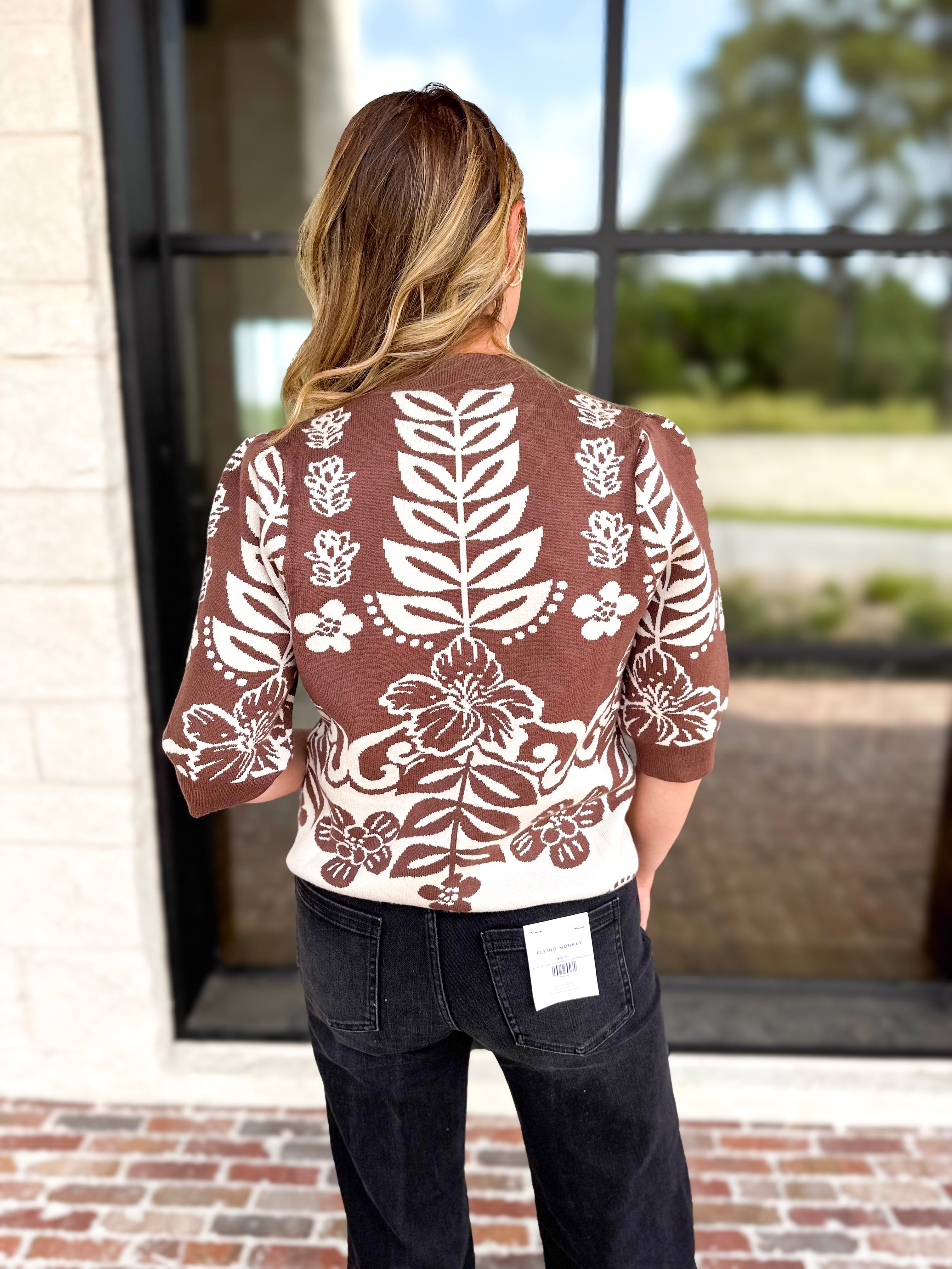 THML - The Libby Floral Sweater - Walnut-230 Sweaters/Cardis-THML-July & June Women's Fashion Boutique Located in San Antonio, Texas