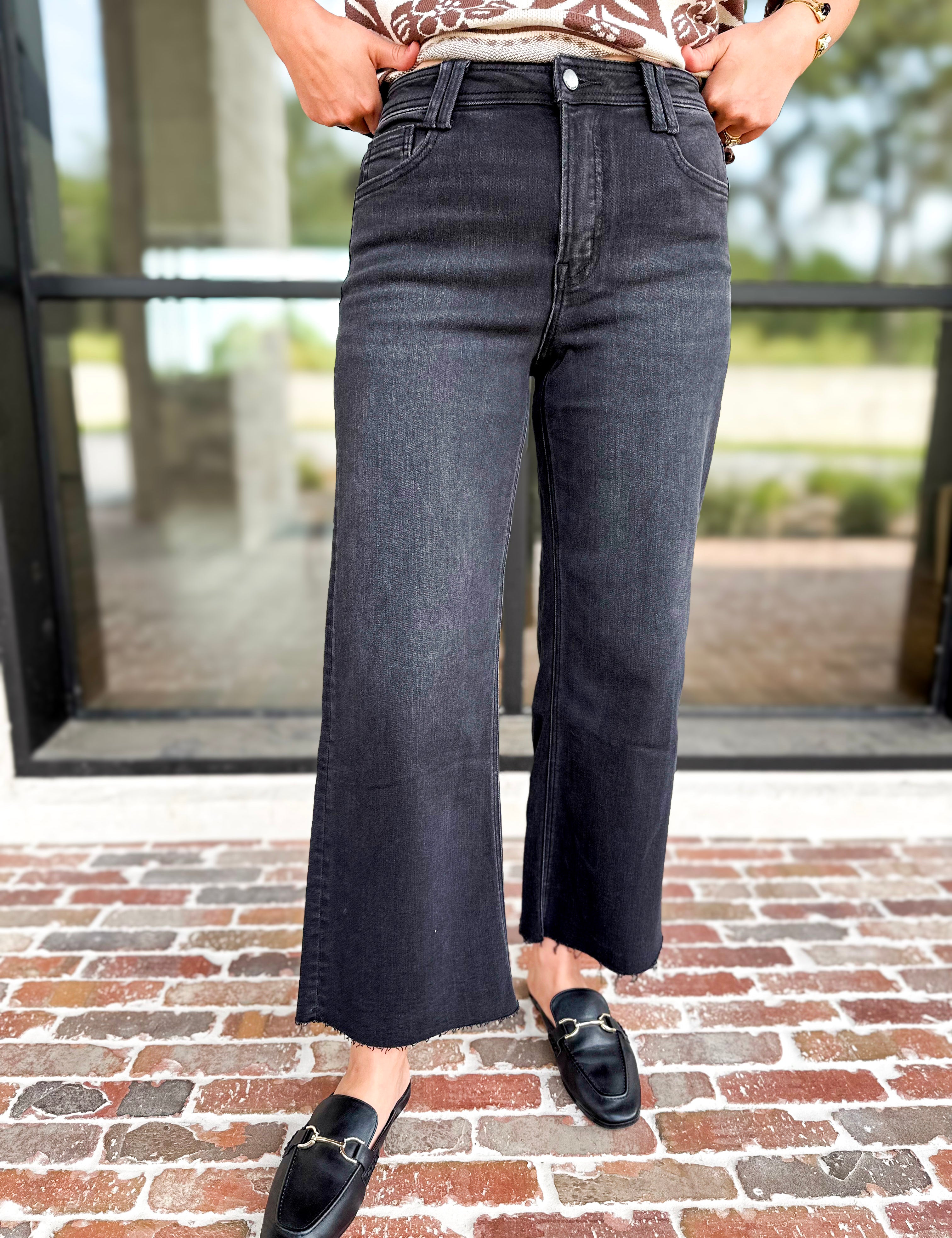 Vervet - High Rise Ankle Wide Leg Black Jeans-420 Denim-VEVERT BY FLYING MONKEY-July & June Women's Fashion Boutique Located in San Antonio, Texas