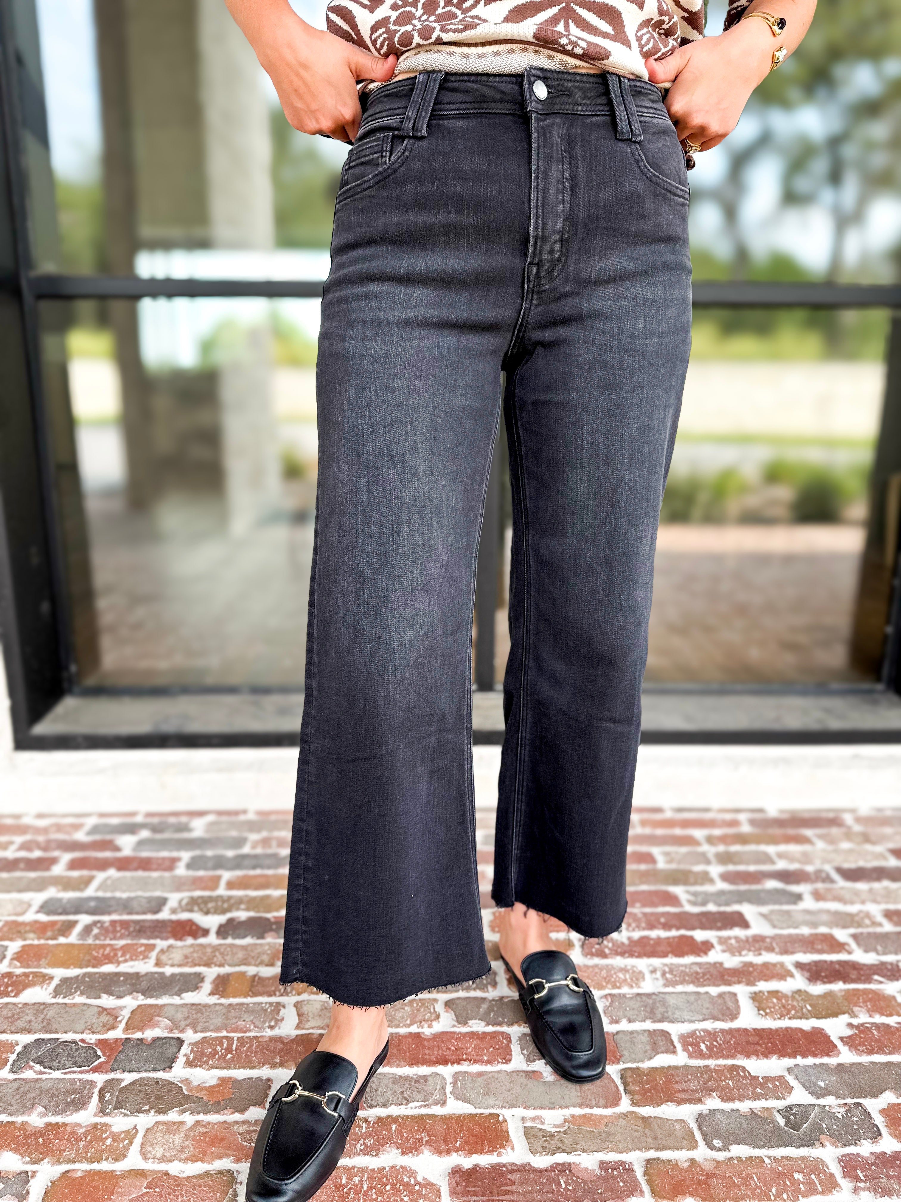 Vervet - High Rise Ankle Wide Leg Black Jeans-420 Denim-VEVERT BY FLYING MONKEY-July & June Women's Fashion Boutique Located in San Antonio, Texas
