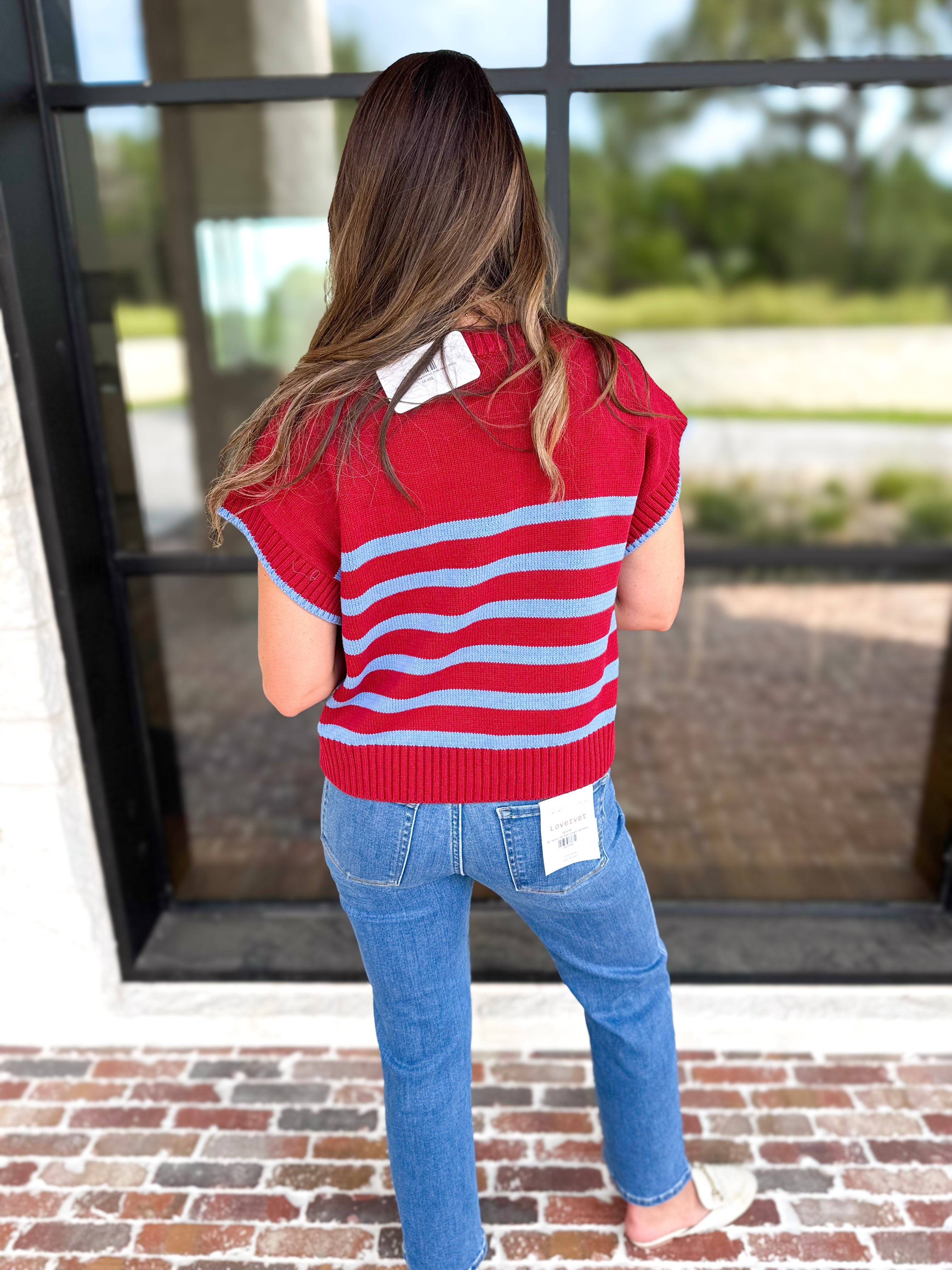 Effortless Striped Knit Top - Burgundy-230 Sweaters/Cardis-ENTRO-July & June Women's Fashion Boutique Located in San Antonio, Texas