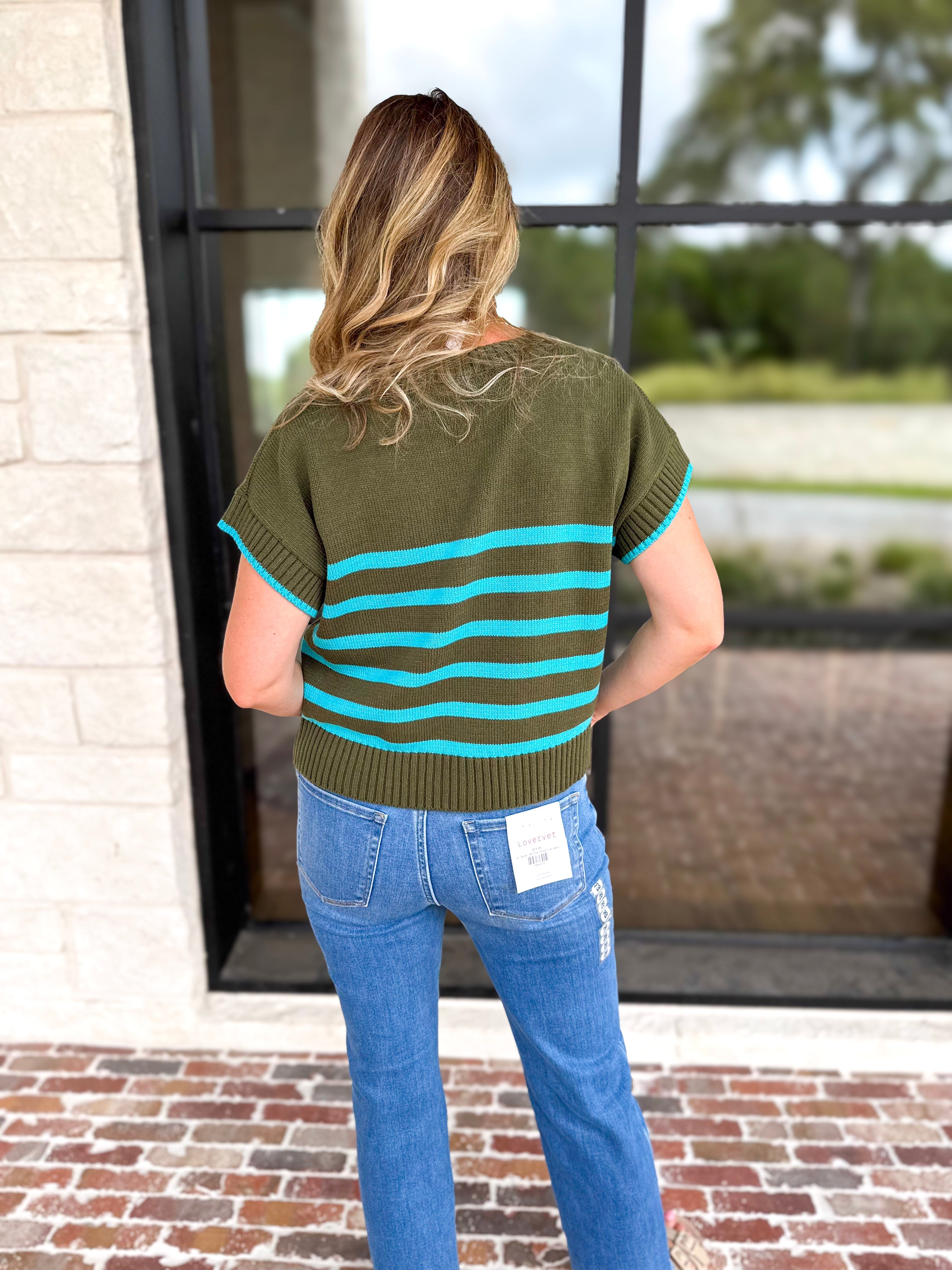 Effortless Striped Knit Top - Forest Green-230 Sweaters/Cardis-ENTRO-July & June Women's Fashion Boutique Located in San Antonio, Texas