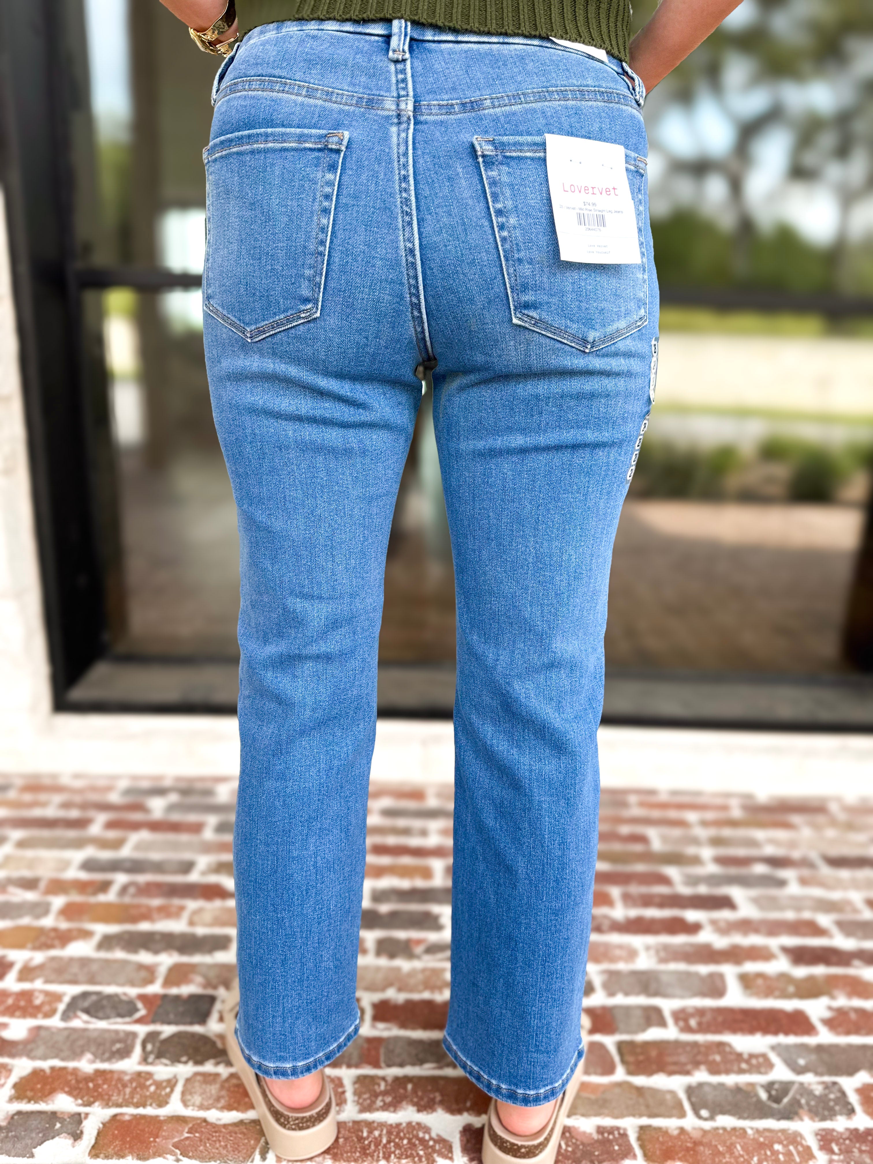 Vervet - Mid Rise Straight Leg Jeans-420 Denim-VEVERT BY FLYING MONKEY-July & June Women's Fashion Boutique Located in San Antonio, Texas
