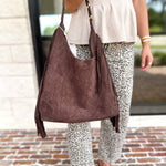 Janis Fringe Hobo Bag - Chocolate-130 ACCESSORIES-SHIRALEAH-July & June Women's Fashion Boutique Located in San Antonio, Texas