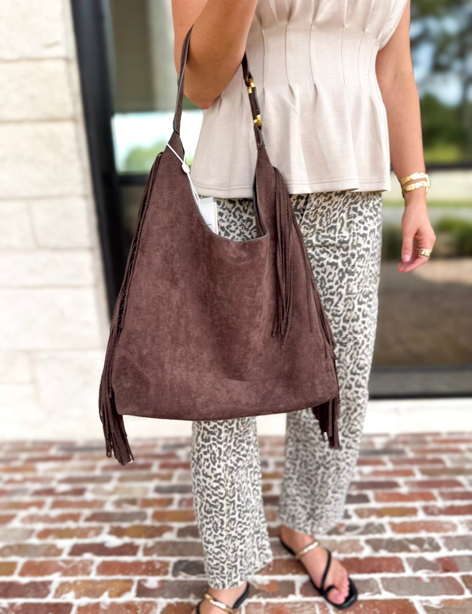 Janis Fringe Hobo Bag - Chocolate-130 ACCESSORIES-SHIRALEAH-July & June Women's Fashion Boutique Located in San Antonio, Texas