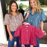 Coffee Date Blouse - Cream & Brown-200 Fashion Blouses-ENTRO-July & June Women's Fashion Boutique Located in San Antonio, Texas