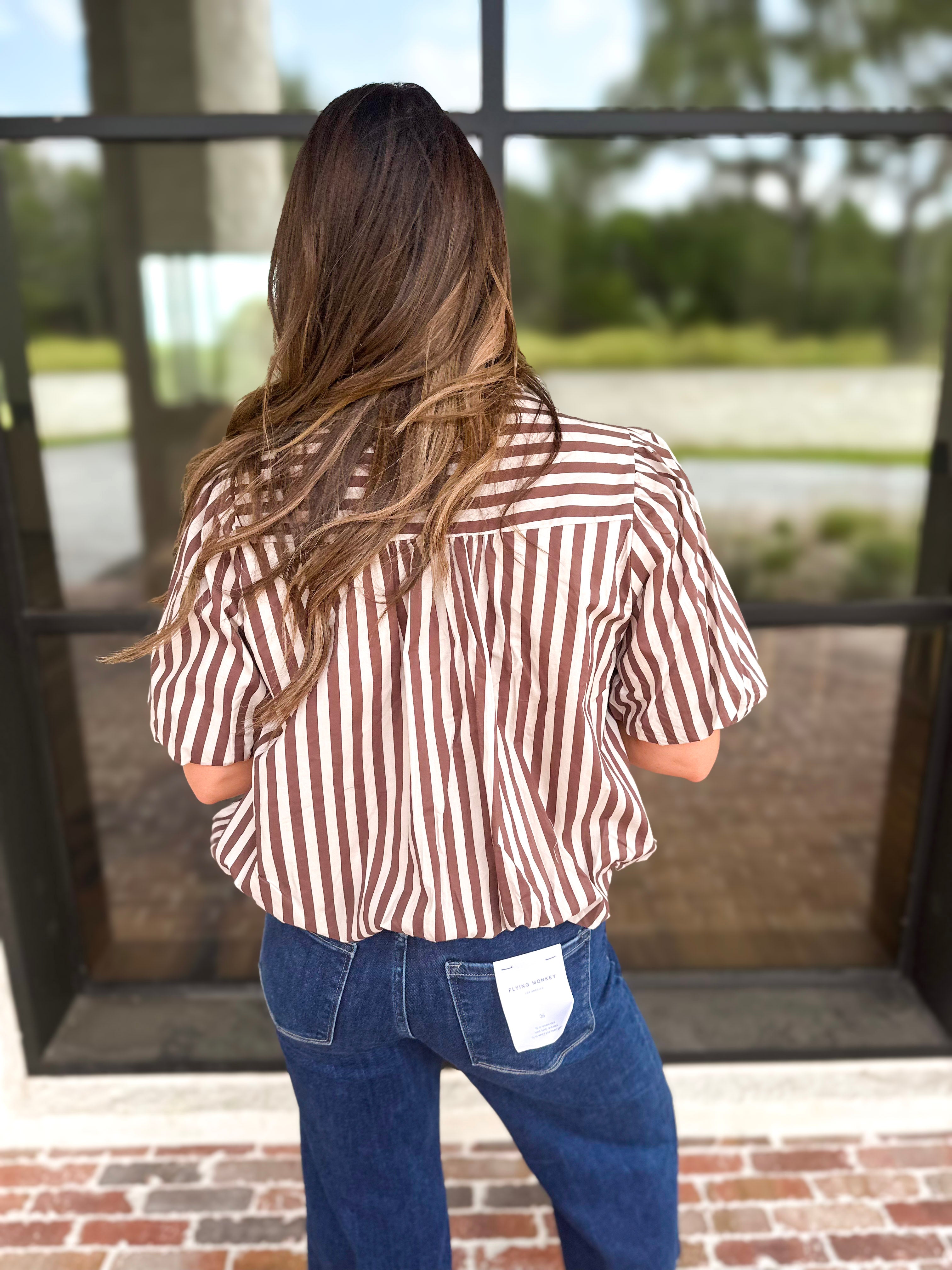 Coffee Date Blouse - Cream & Brown-200 Fashion Blouses-ENTRO-July & June Women's Fashion Boutique Located in San Antonio, Texas