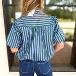 Coffee Date Blouse - Blue & Hunter-200 Fashion Blouses-ENTRO-July & June Women's Fashion Boutique Located in San Antonio, Texas