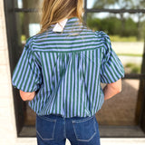 Coffee Date Blouse - Blue & Hunter-200 Fashion Blouses-ENTRO-July & June Women's Fashion Boutique Located in San Antonio, Texas