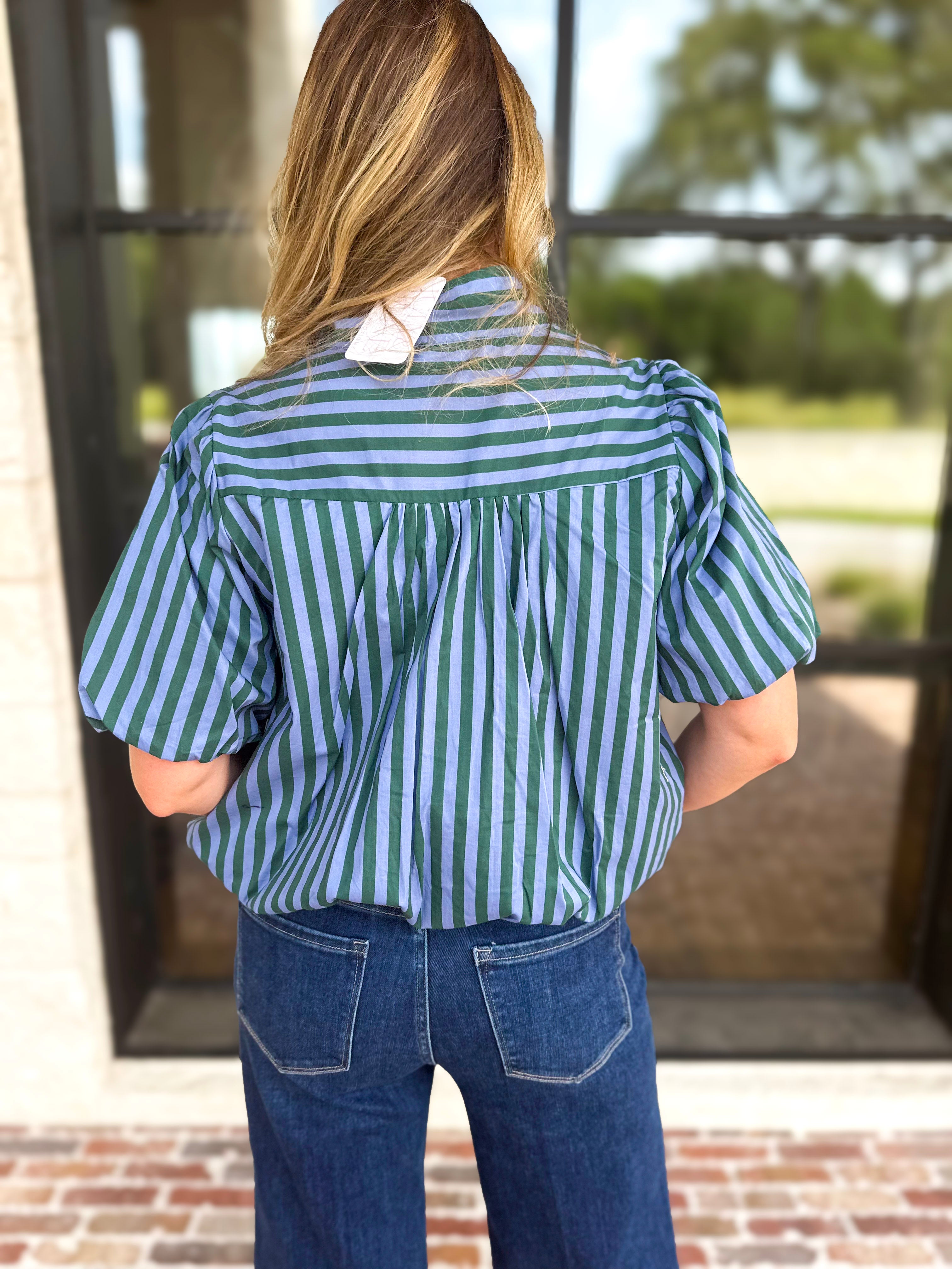 Coffee Date Blouse - Blue & Hunter-200 Fashion Blouses-ENTRO-July & June Women's Fashion Boutique Located in San Antonio, Texas