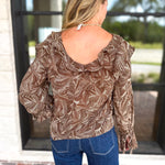 Liverpool - Willow Espresso Ruffle Blouse-200 Fashion Blouses-LIVERPOOL JEANS COMPANY-July & June Women's Fashion Boutique Located in San Antonio, Texas