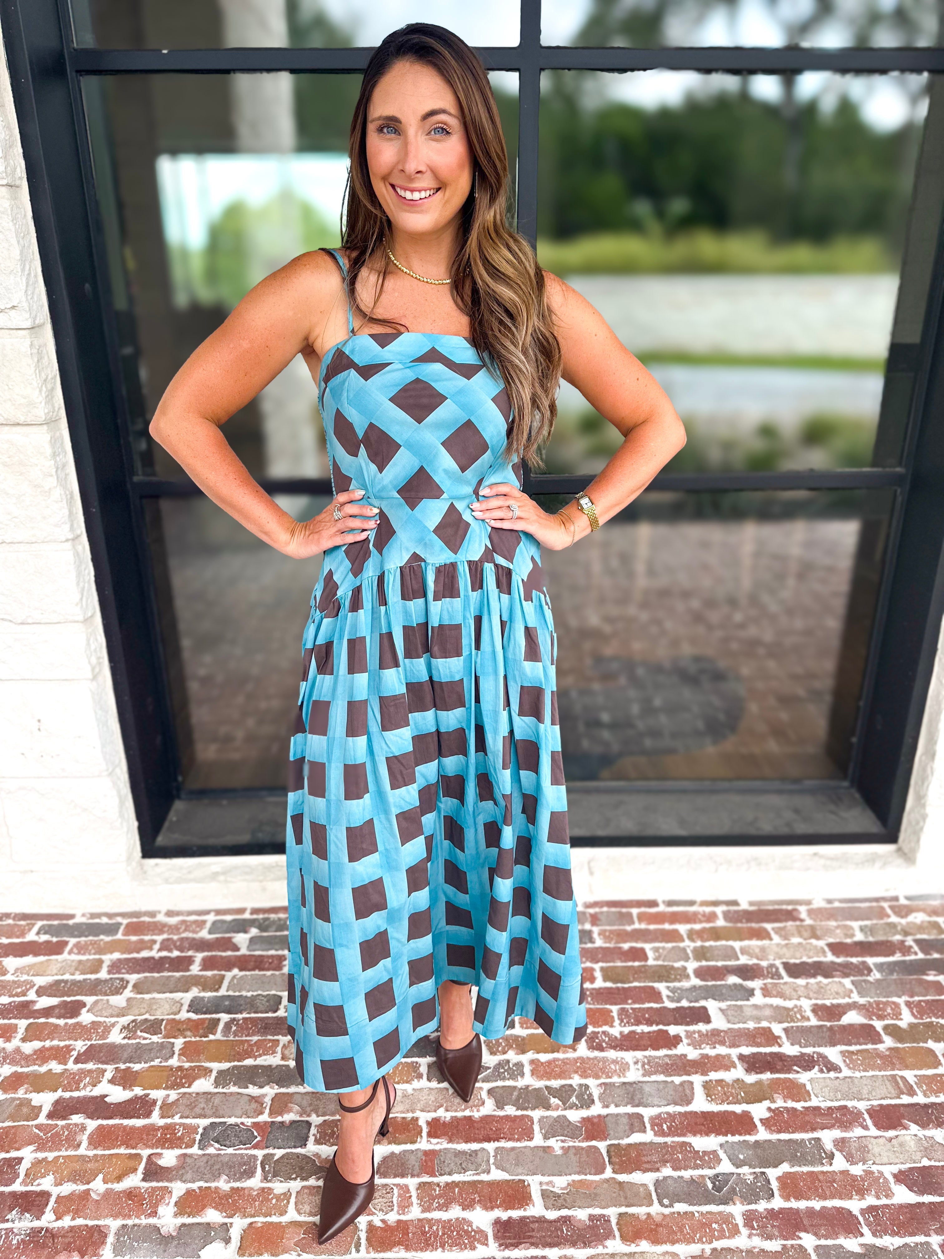 Carried Away Midi Dress - Turquoise-500 Midi-ENTRO-July & June Women's Fashion Boutique Located in San Antonio, Texas