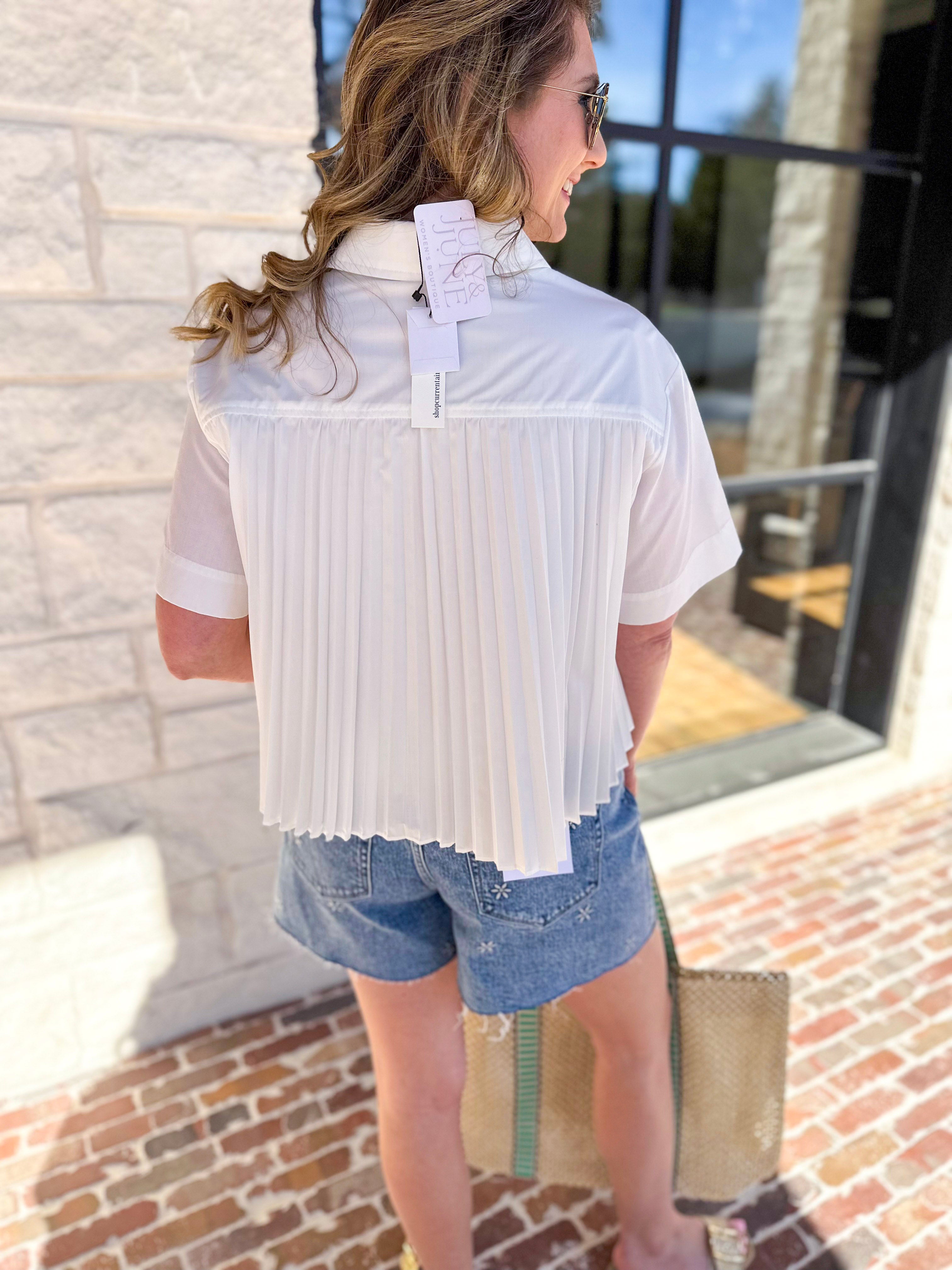 Current Air - Pleated Button Down Blouse-200 Fashion Blouses-CURRENT AIR CLOTHING-July & June Women's Fashion Boutique Located in San Antonio, Texas