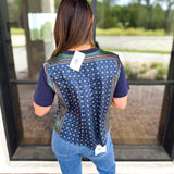 Current Air - Mix It Up Navy Blouse-200 Fashion Blouses-CURRENT AIR CLOTHING-July & June Women's Fashion Boutique Located in San Antonio, Texas