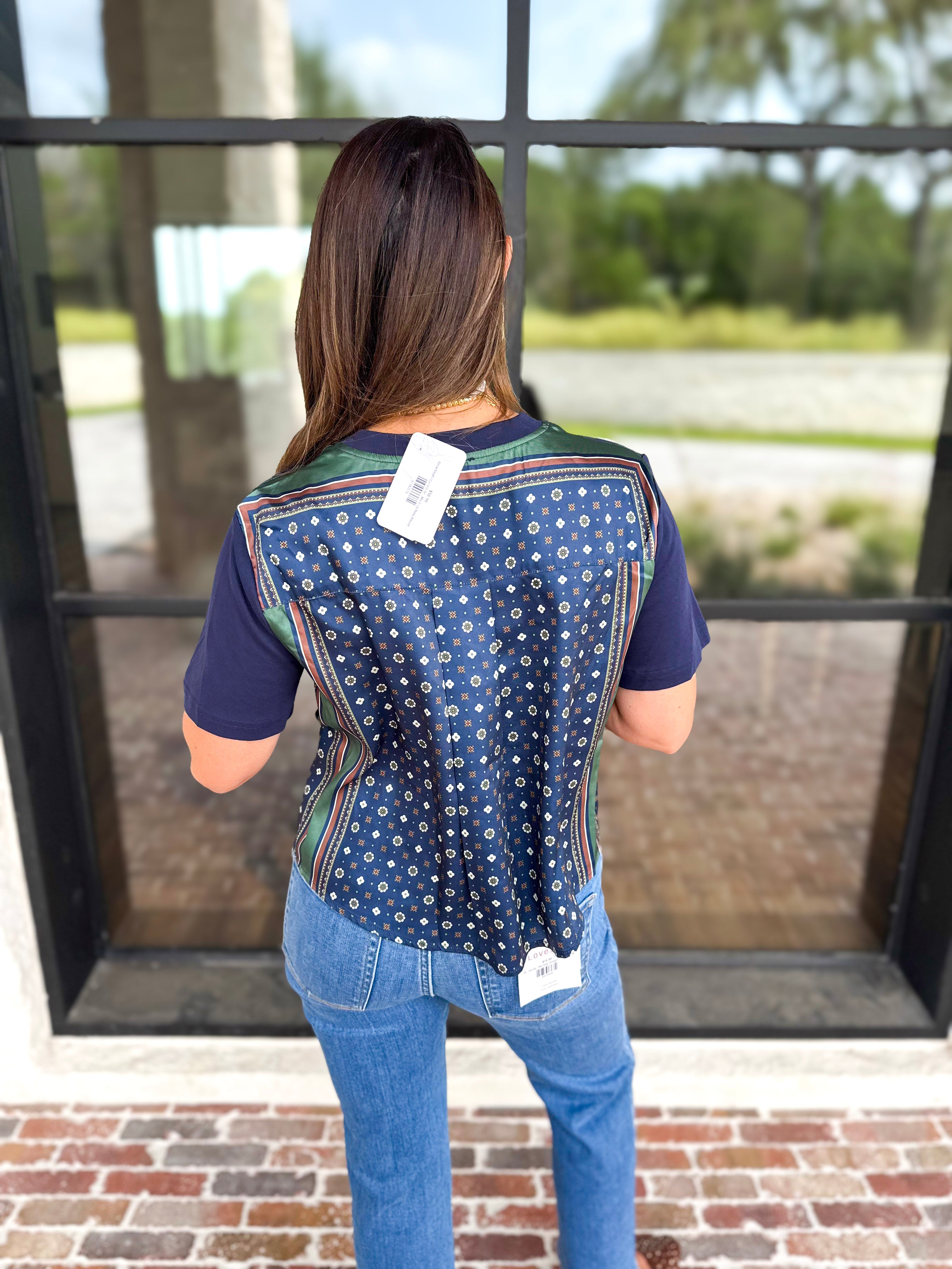 Current Air - Mix It Up Navy Blouse-200 Fashion Blouses-CURRENT AIR CLOTHING-July & June Women's Fashion Boutique Located in San Antonio, Texas