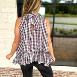 Delia Gingham Halter Blouse-200 Fashion Blouses-OLIVACEOUS-July & June Women's Fashion Boutique Located in San Antonio, Texas