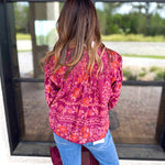 Spiced Plum Floral Blouse-200 Fashion Blouses-ENTRO-July & June Women's Fashion Boutique Located in San Antonio, Texas