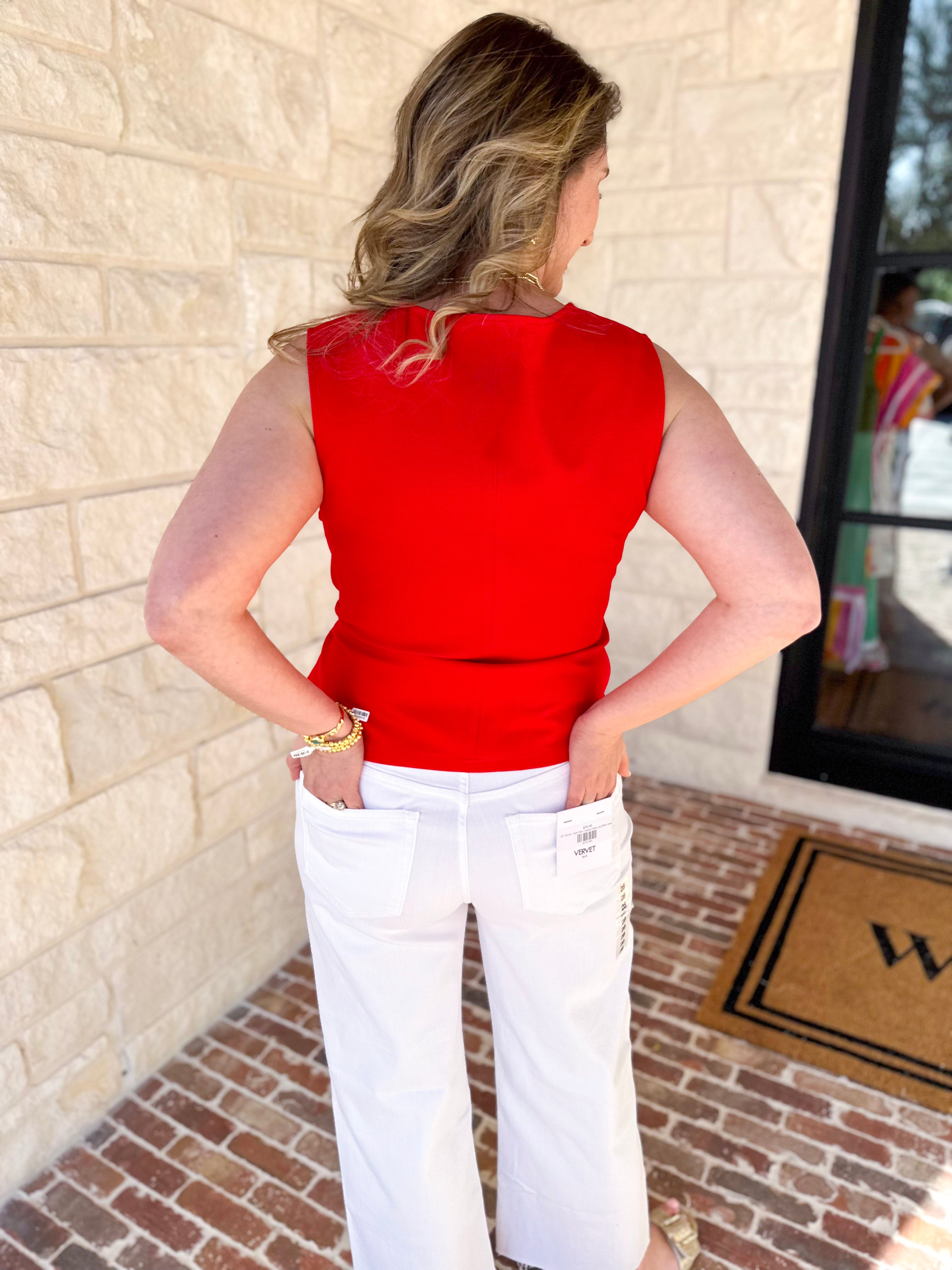 Current Air - Elevated Wrap Tank - Red-200 Fashion Blouses-CURRENT AIR CLOTHING-July & June Women's Fashion Boutique Located in San Antonio, Texas