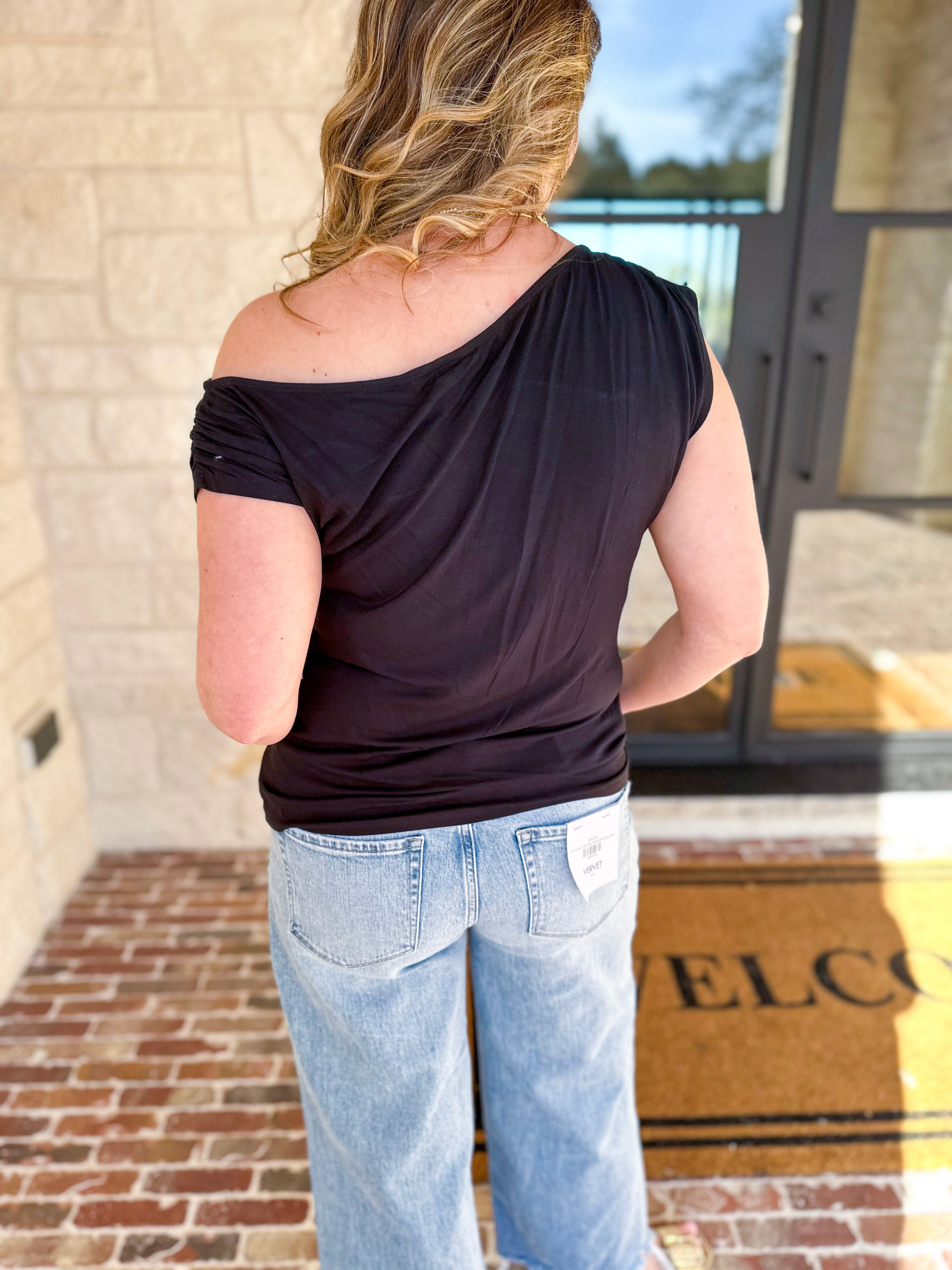 LIVERPOOL - Black Off the Shoulder Top-200 Fashion Blouses-LIVERPOOL JEANS COMPANY-July & June Women's Fashion Boutique Located in San Antonio, Texas