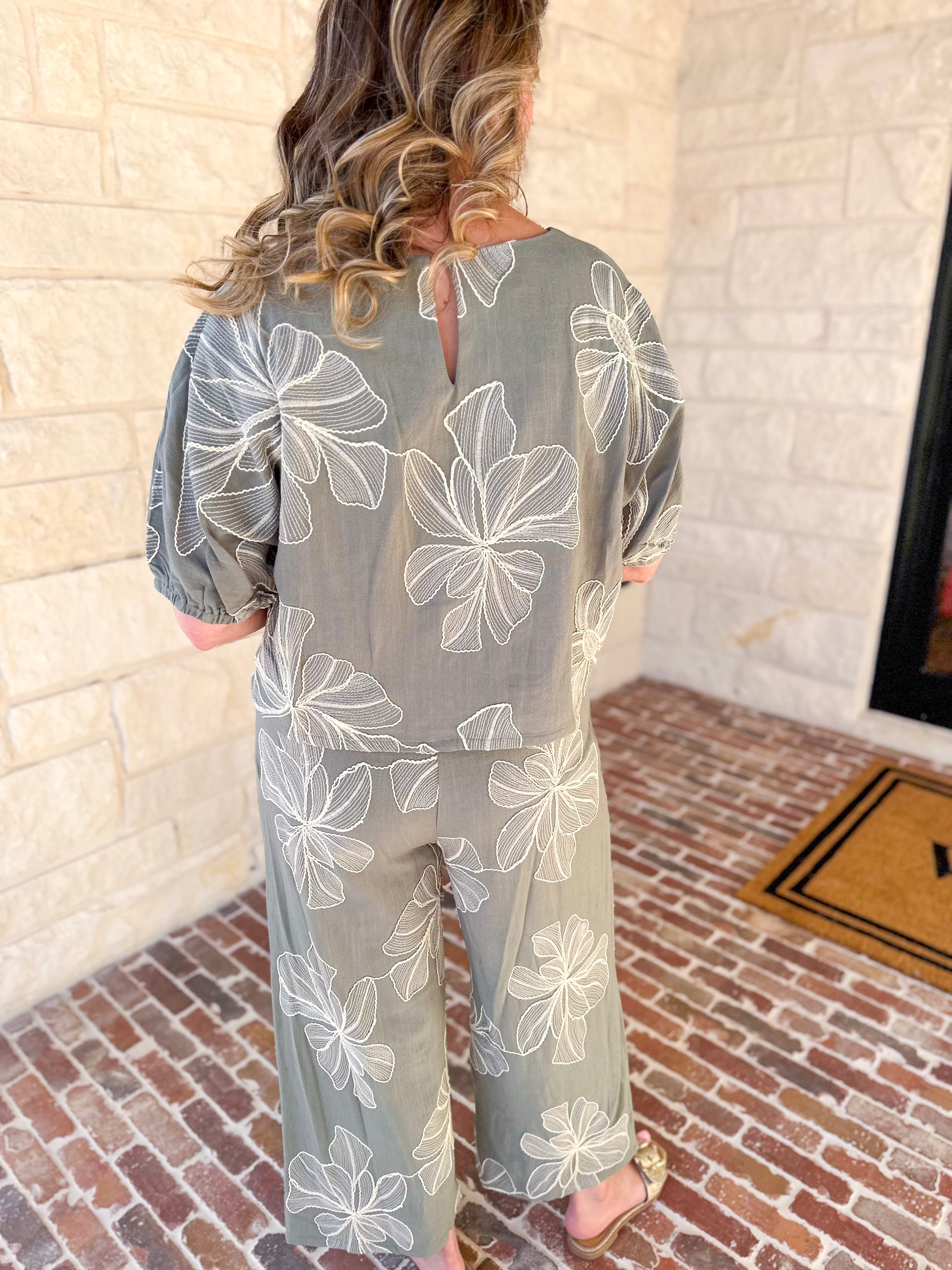Ivy Green Floral Pant Set-500 Midi-ALLIE ROSE-July & June Women's Fashion Boutique Located in San Antonio, Texas